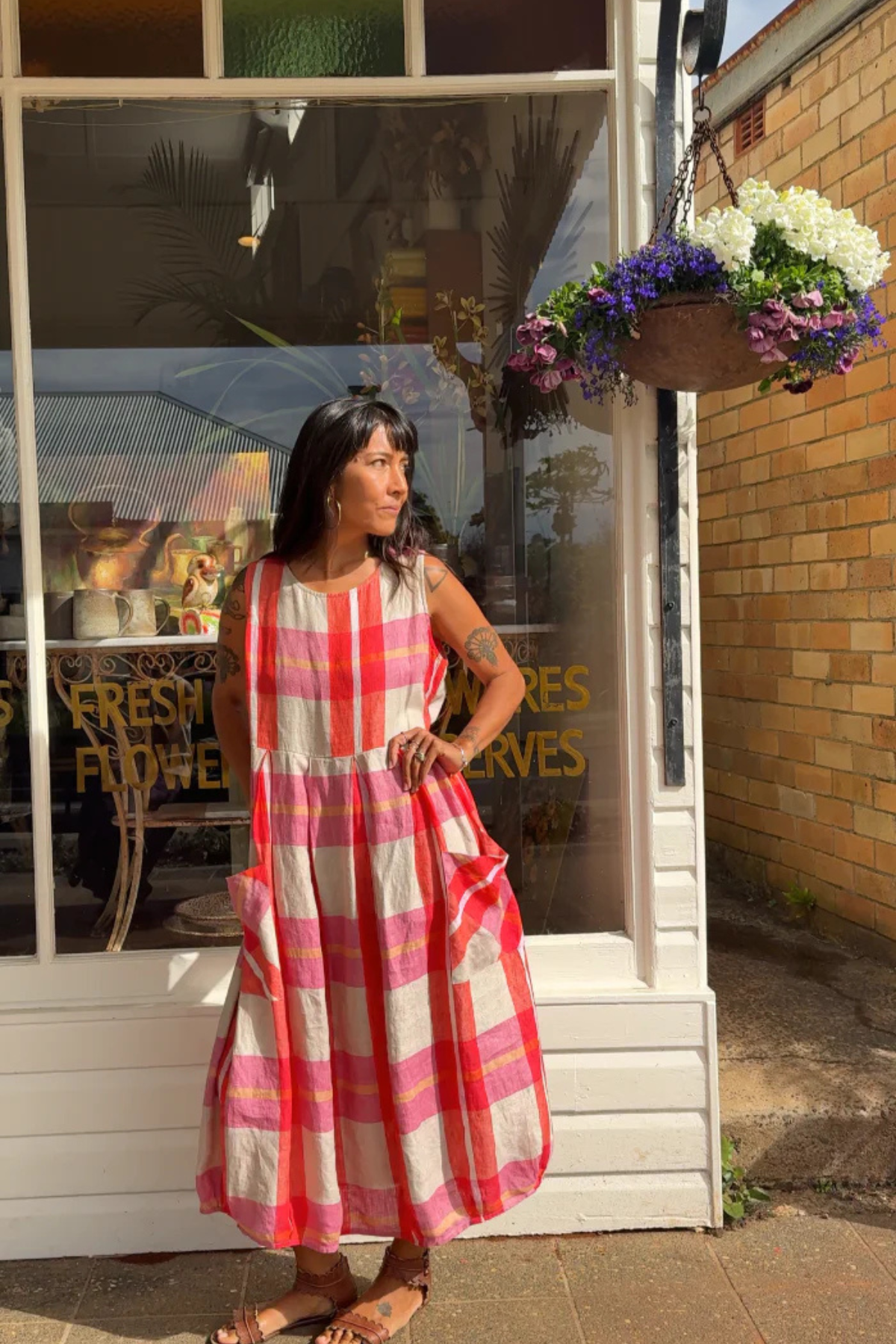 Sartene French Linen Dress - Check