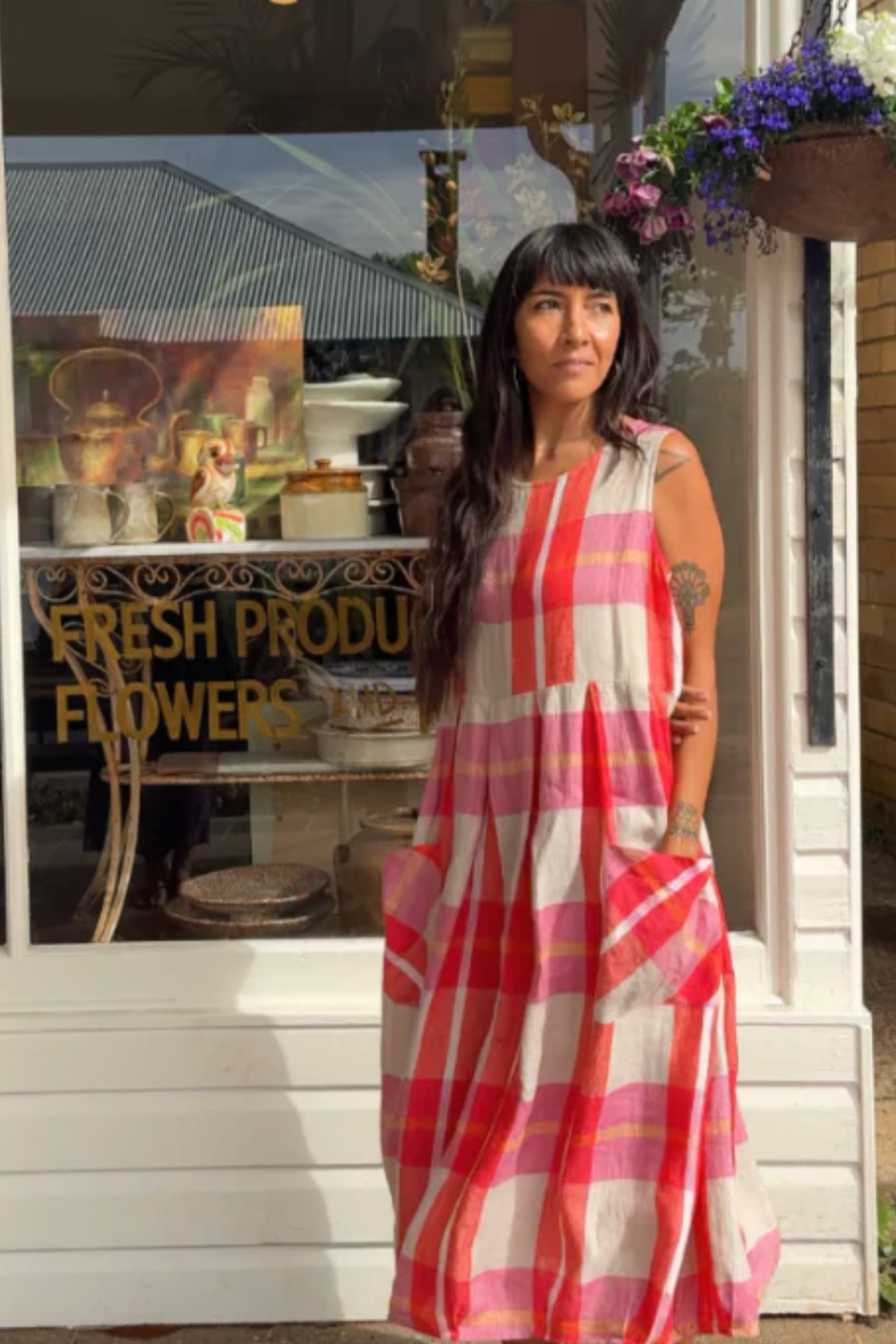 Sartene French Linen Dress - Check