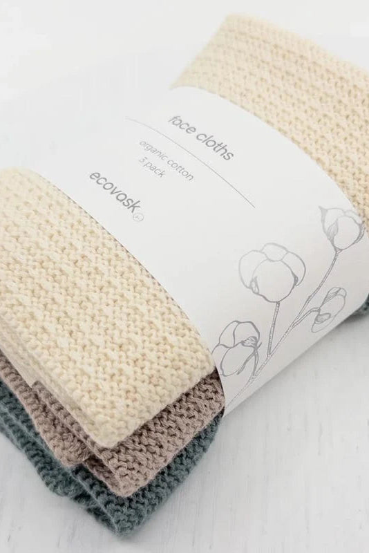 Organic Cotton Face Cloth 3pk - Sea Glass