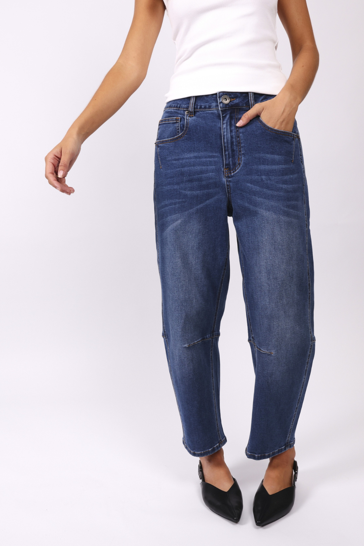 Monaco "Toni" Barrel Leg Jeans - Blue Denim