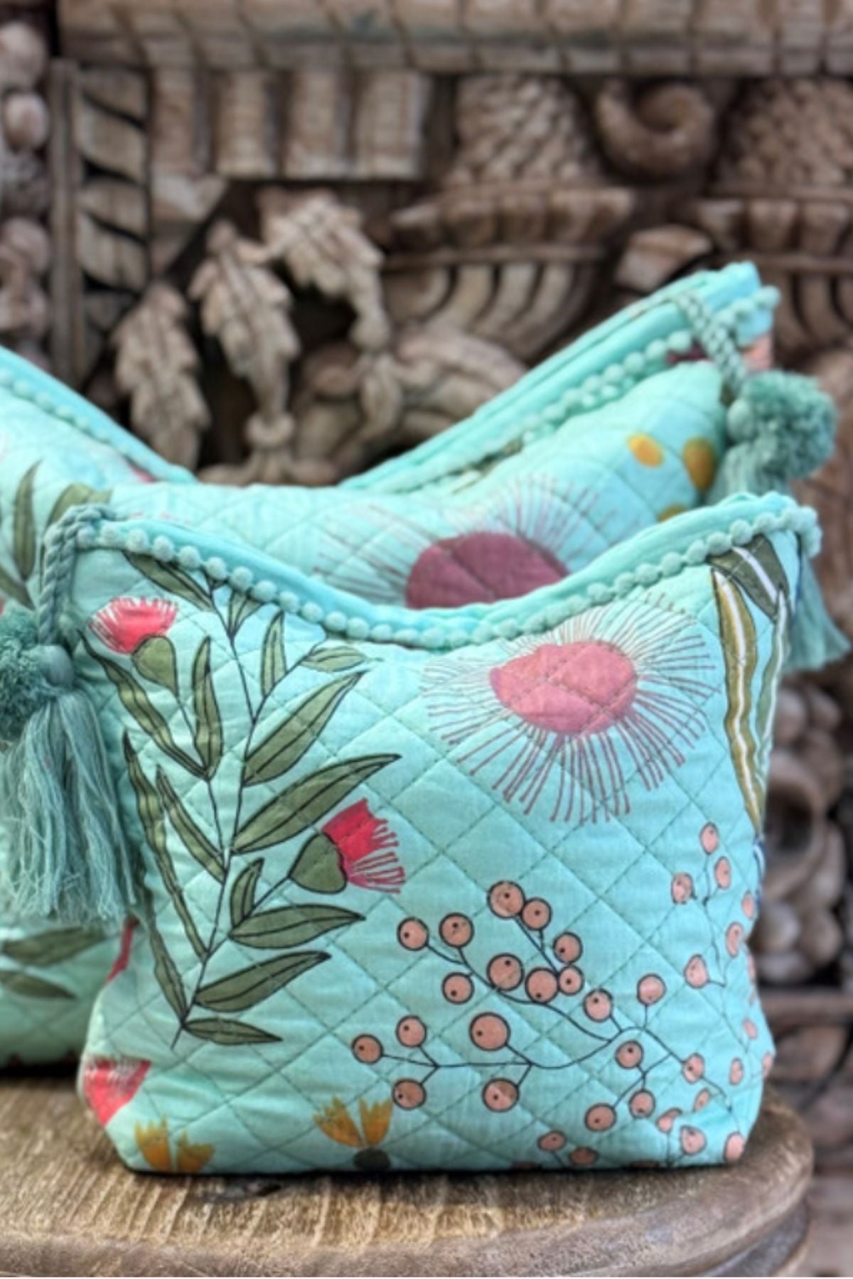 Protea Print Make - Up Bag - Turquoise
