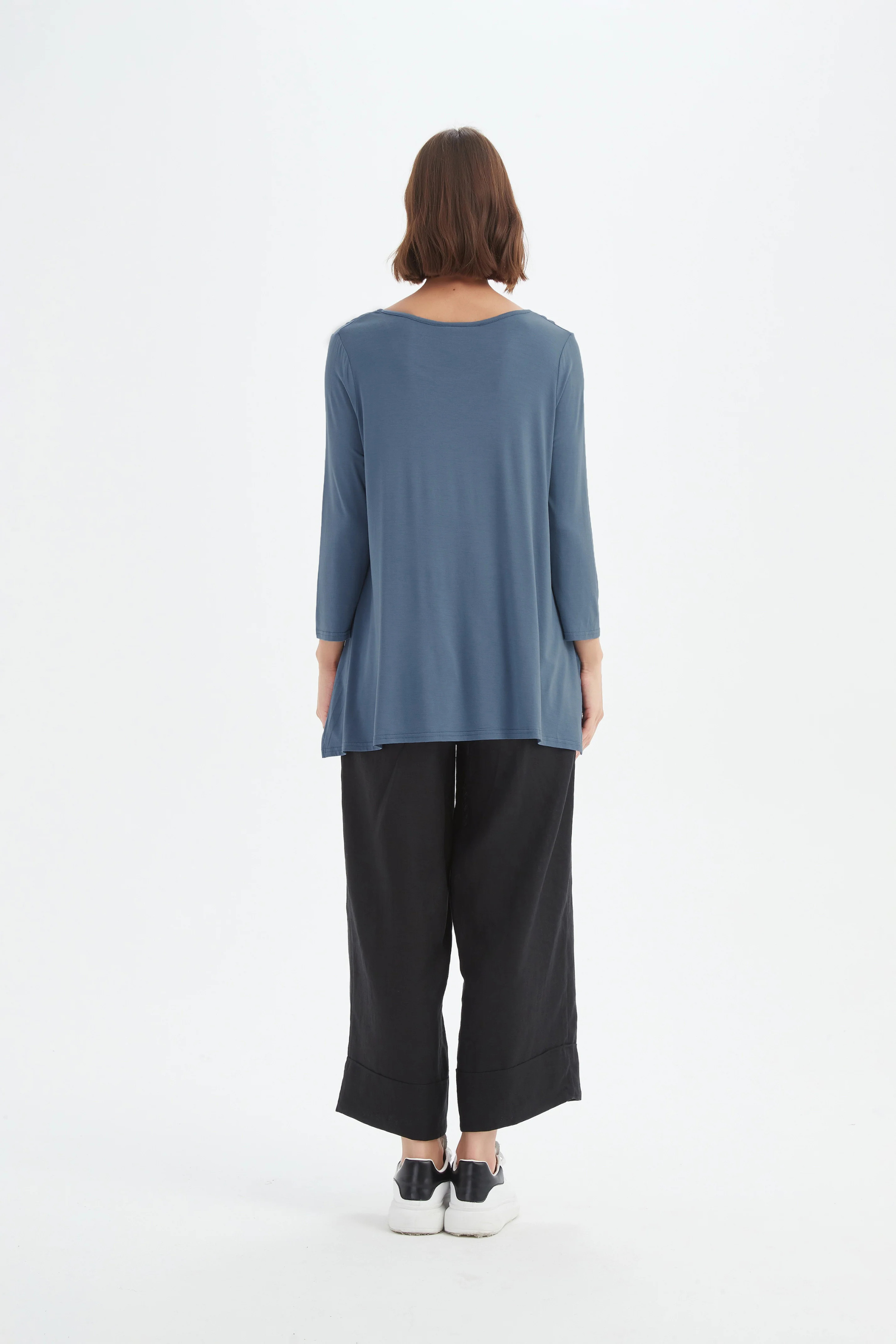 3/4 Slv Hanky Hem Tee - Gunmetal Blue