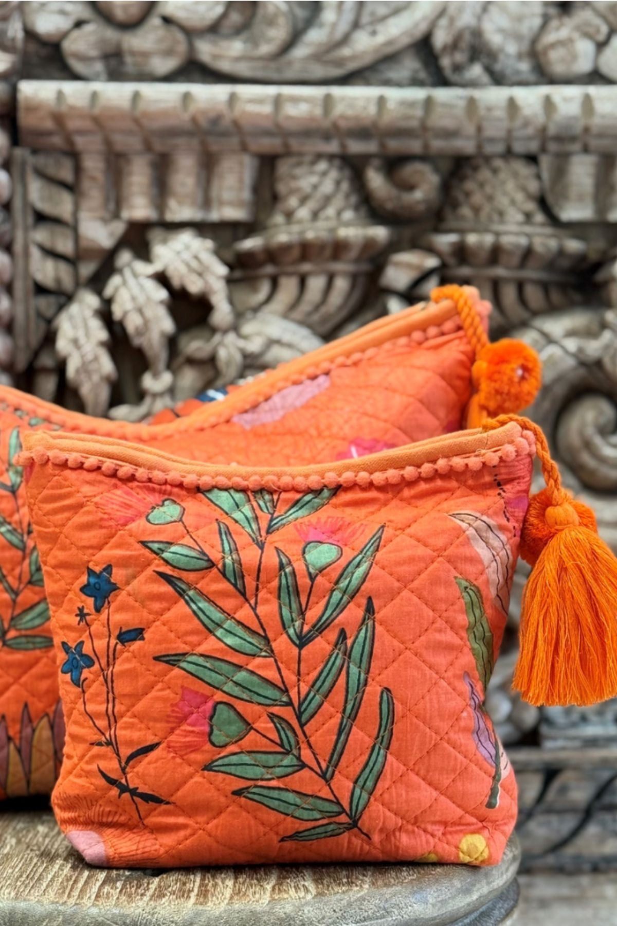 Protea Print Toiletry Bag - Orange