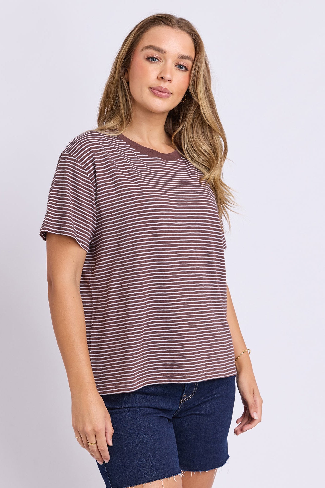 Foxwood Hutch Stripe Tee - Choc/Wht Stripe
