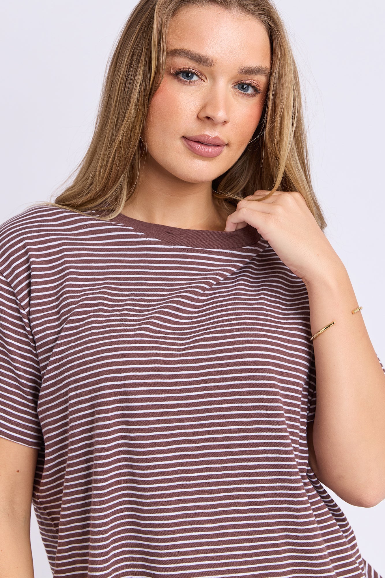 Foxwood Hutch Stripe Tee - Choc/Wht Stripe