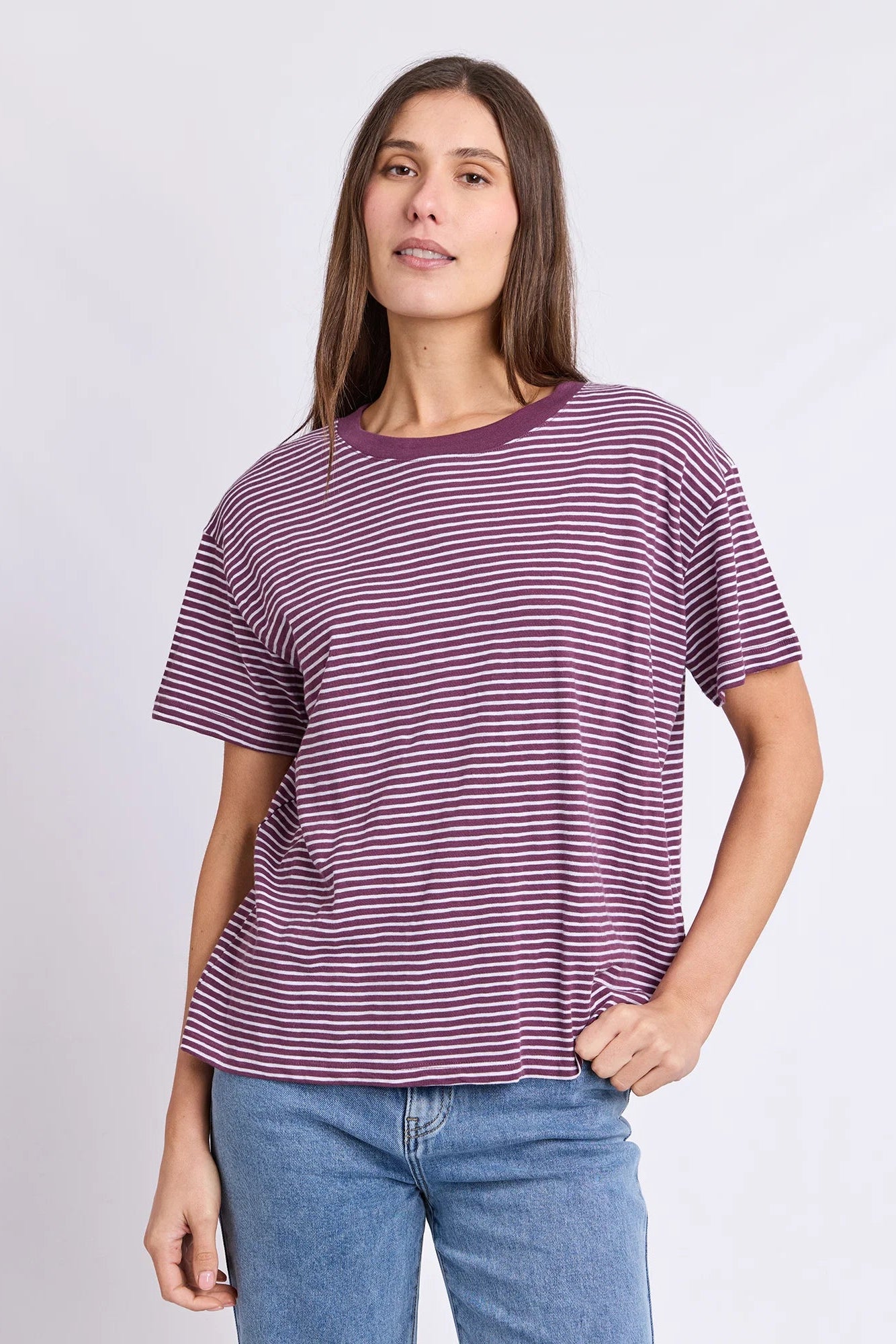 Foxwood Hutch Stripe Tee - Plum/Wht Stripe