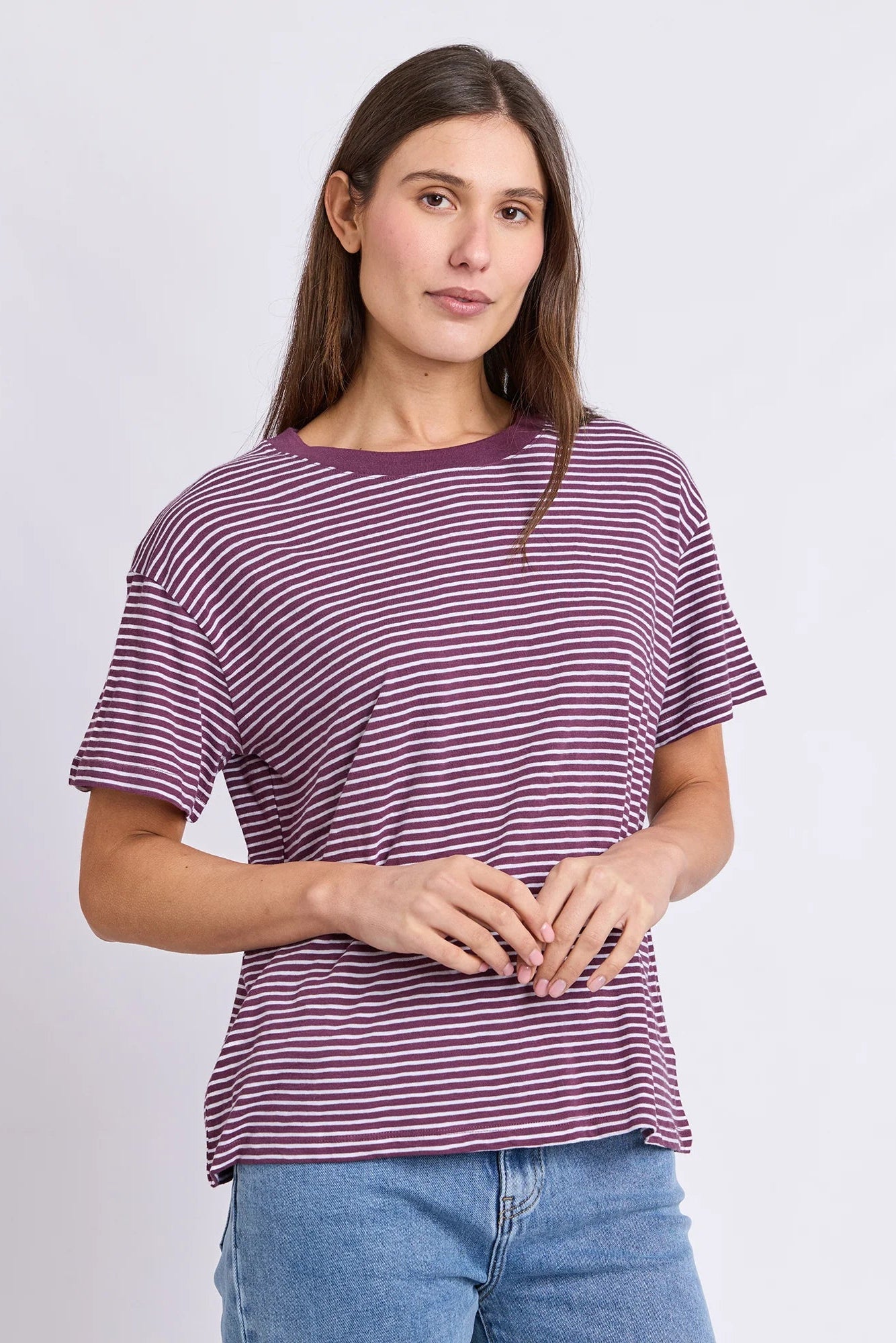 Foxwood Hutch Stripe Tee - Plum/Wht Stripe