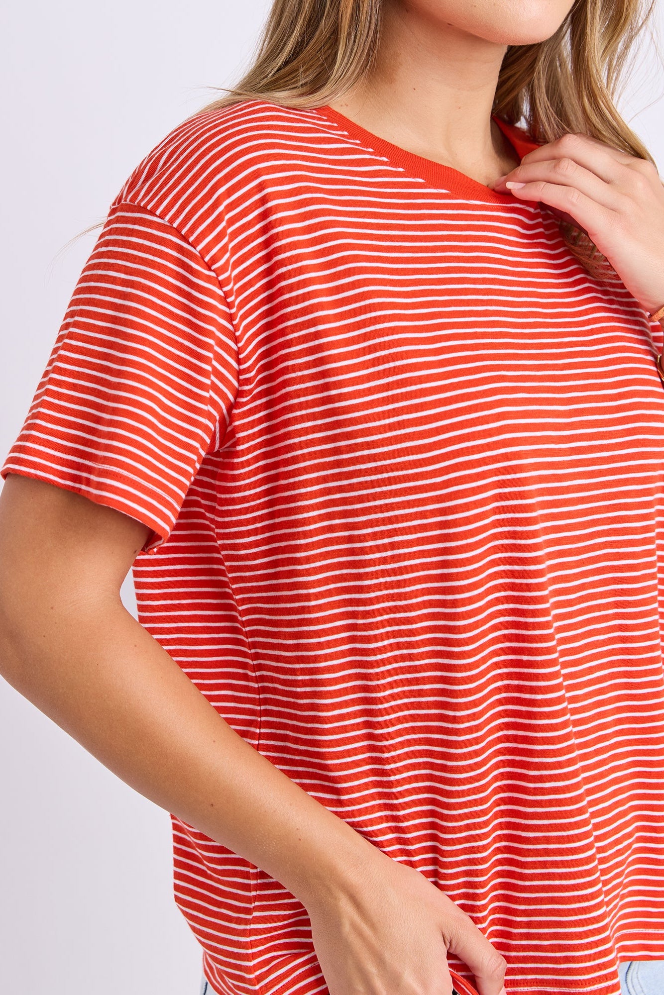 Foxwood Hutch Stripe Tee - Grenadine/Wht Stripe