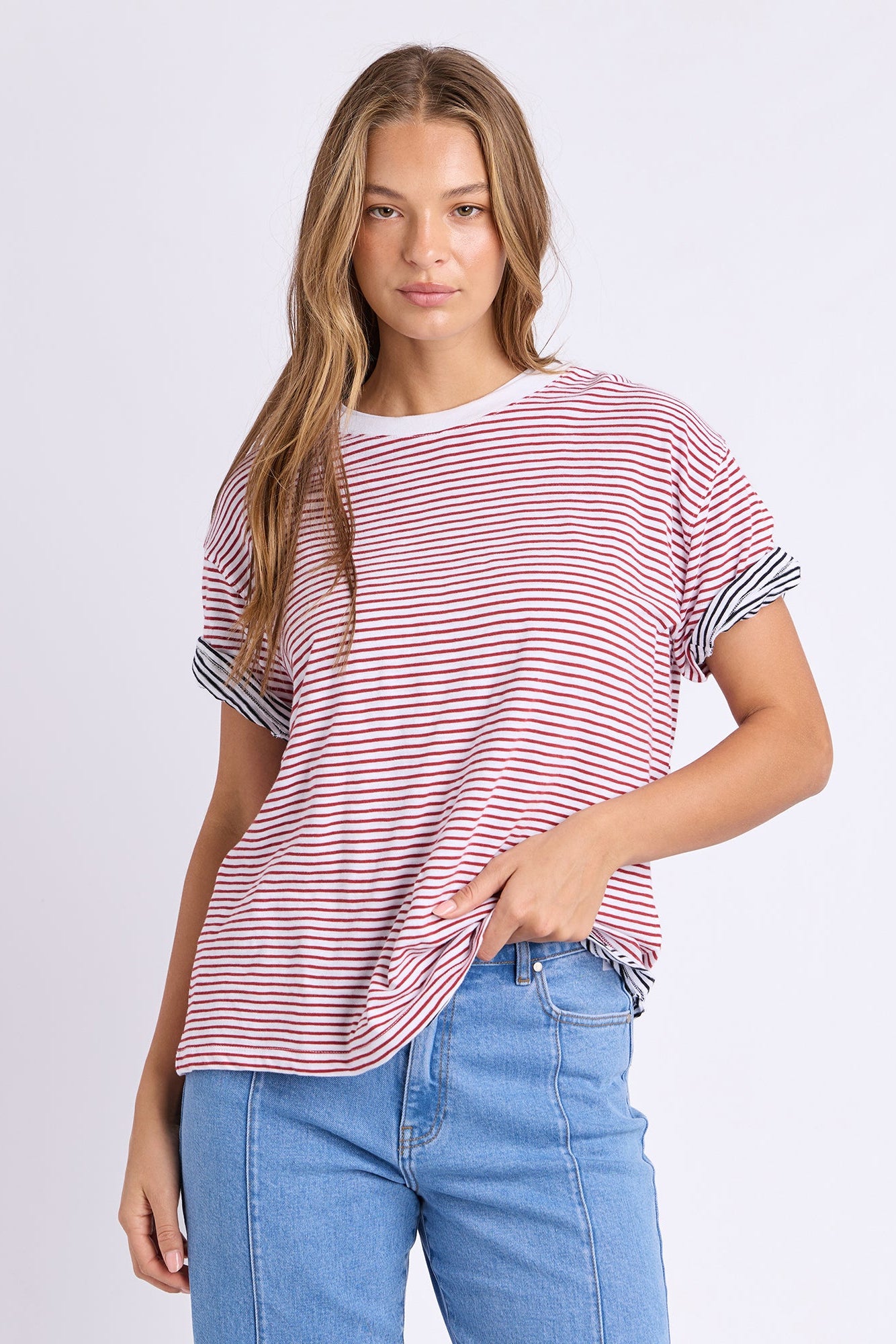 Foxwood Hutch Stripe Tee - Russet/Wht Stripe