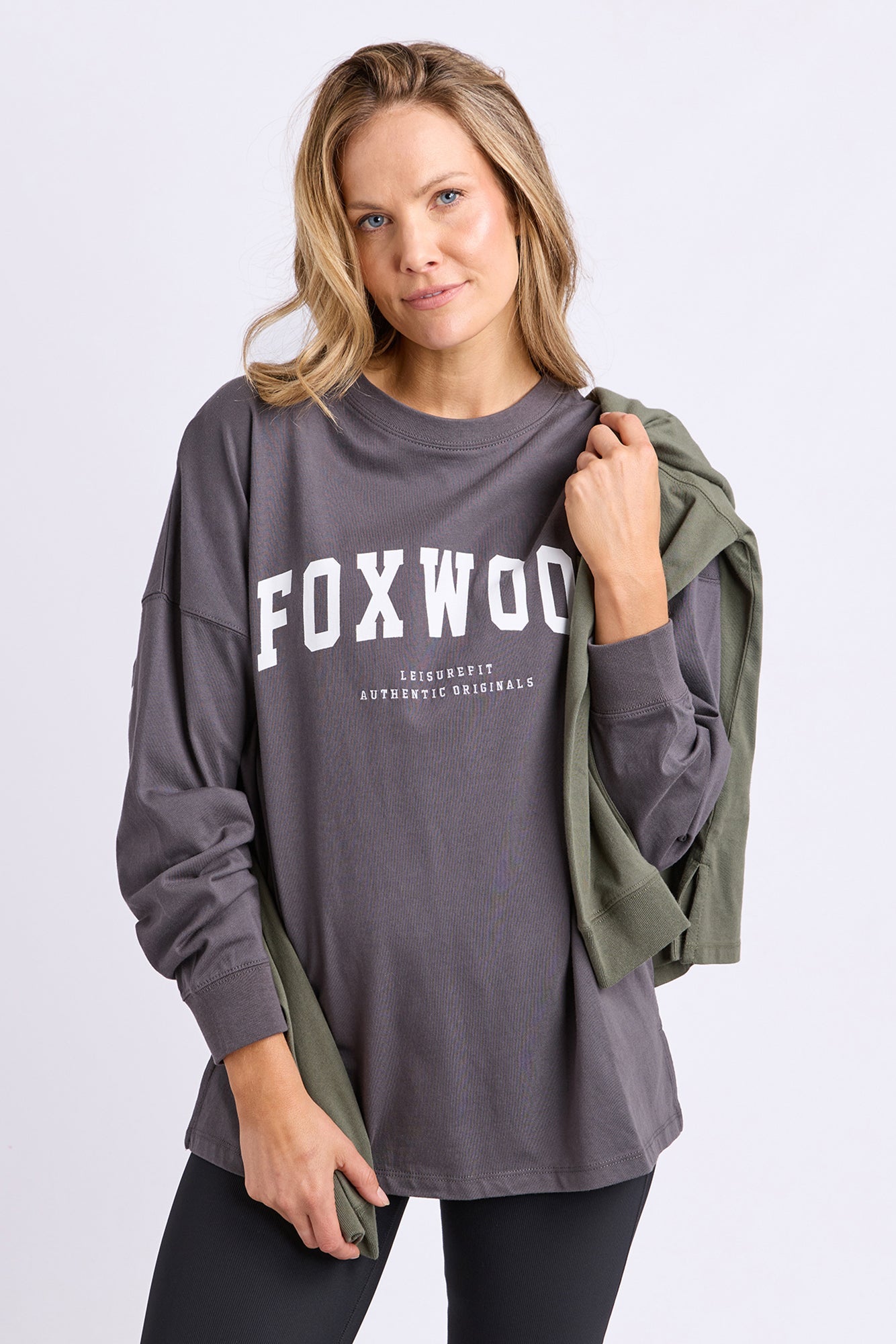 Foxwood Interval L/S Tee - Charcoal/White