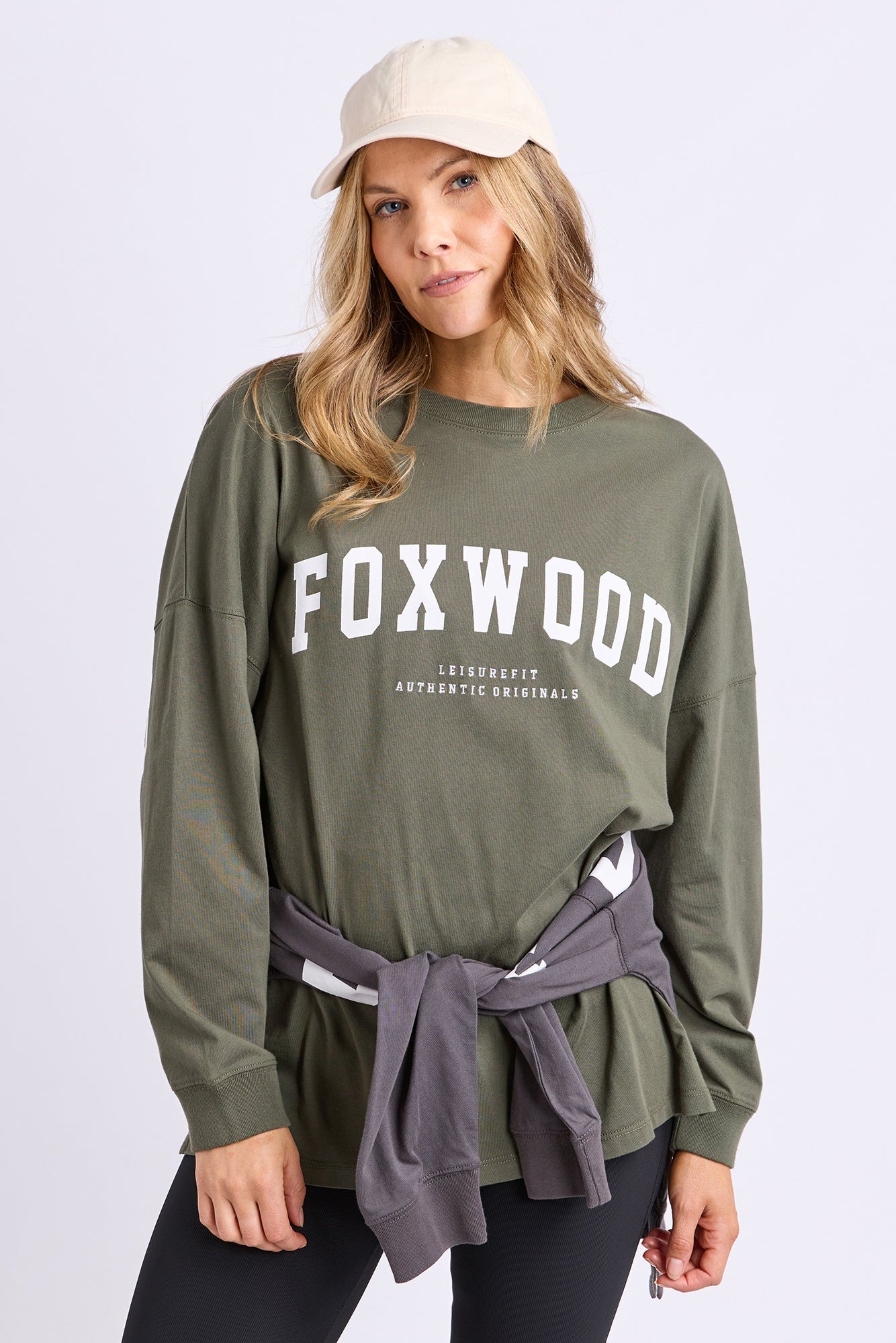 Foxwood Interval L/S Tee - Khaki/White