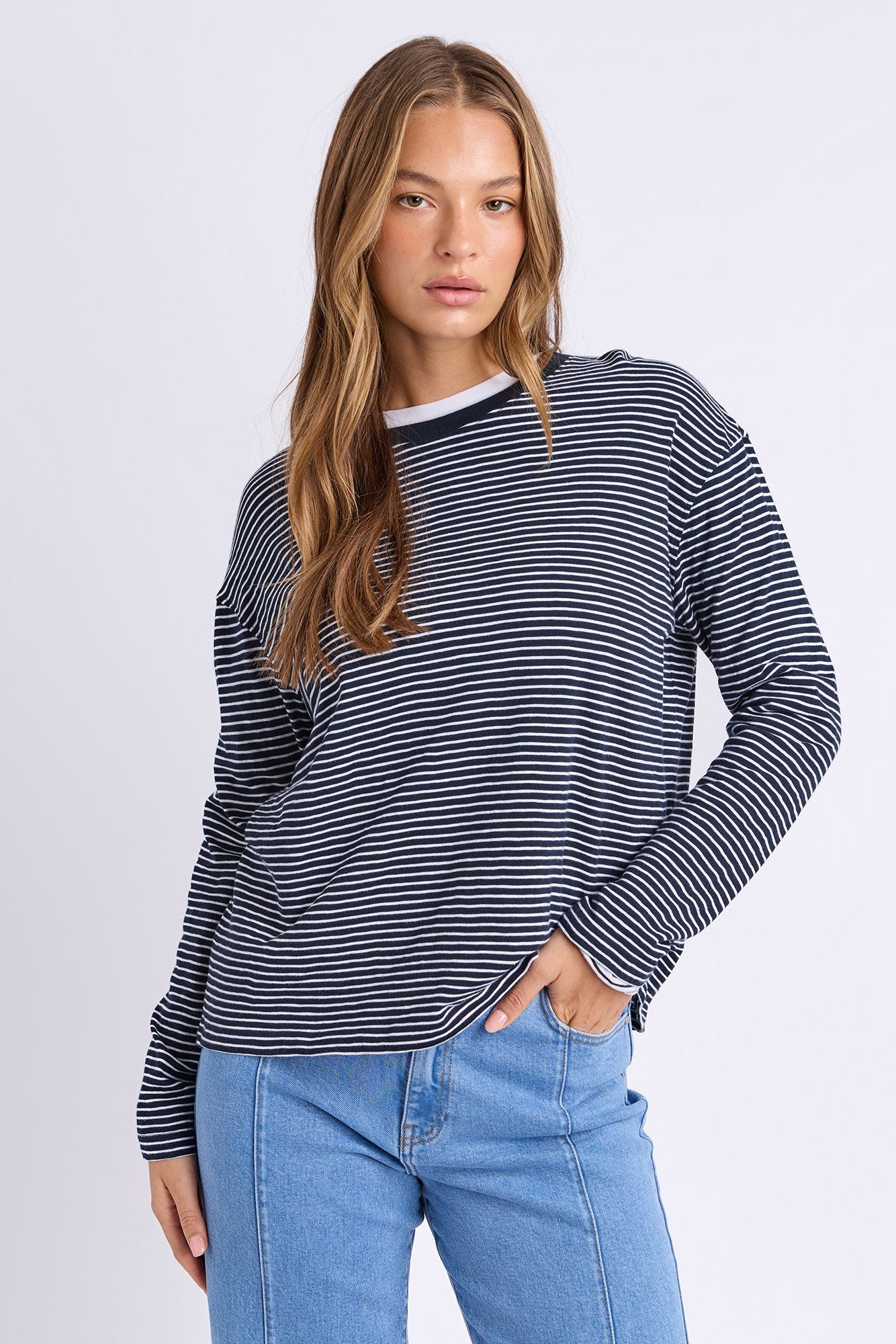 Foxwood Hutch Ls Tee - Navy/Wht Stripe