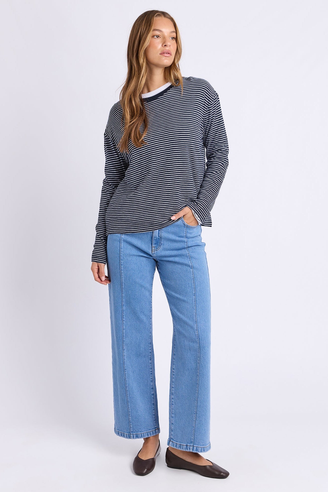 Foxwood Hutch Ls Tee - Navy/Wht Stripe