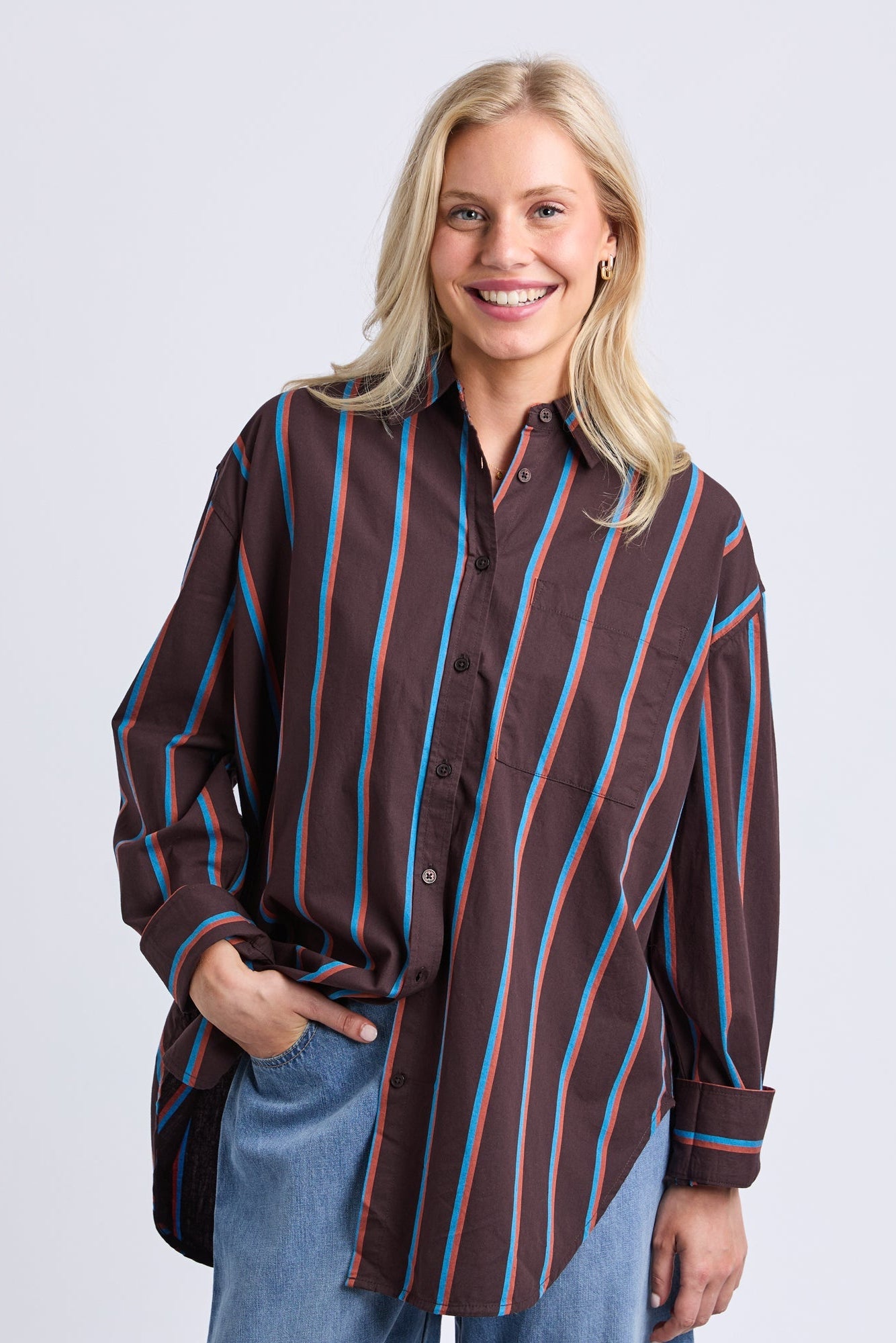 Elm Saltair Shirt - Choc/Blue Stripe