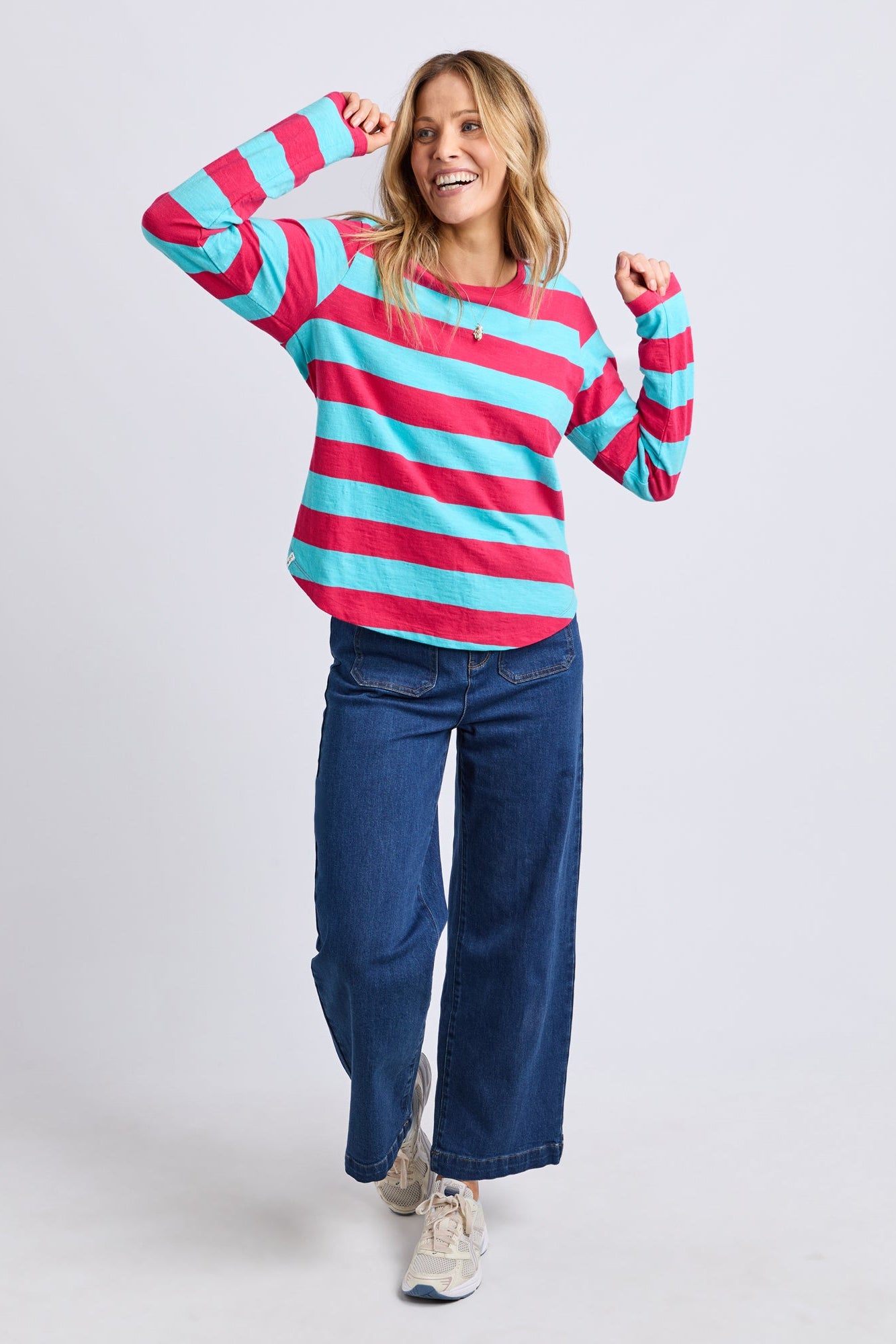 Spritz Stripe L/S Tee - Sea/Pink Stripe