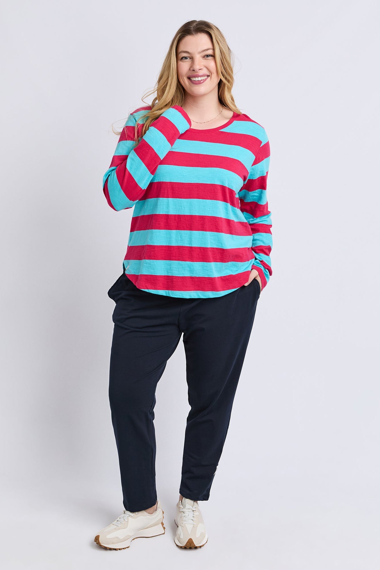 Spritz Stripe L/S Tee - Sea/Pink Stripe