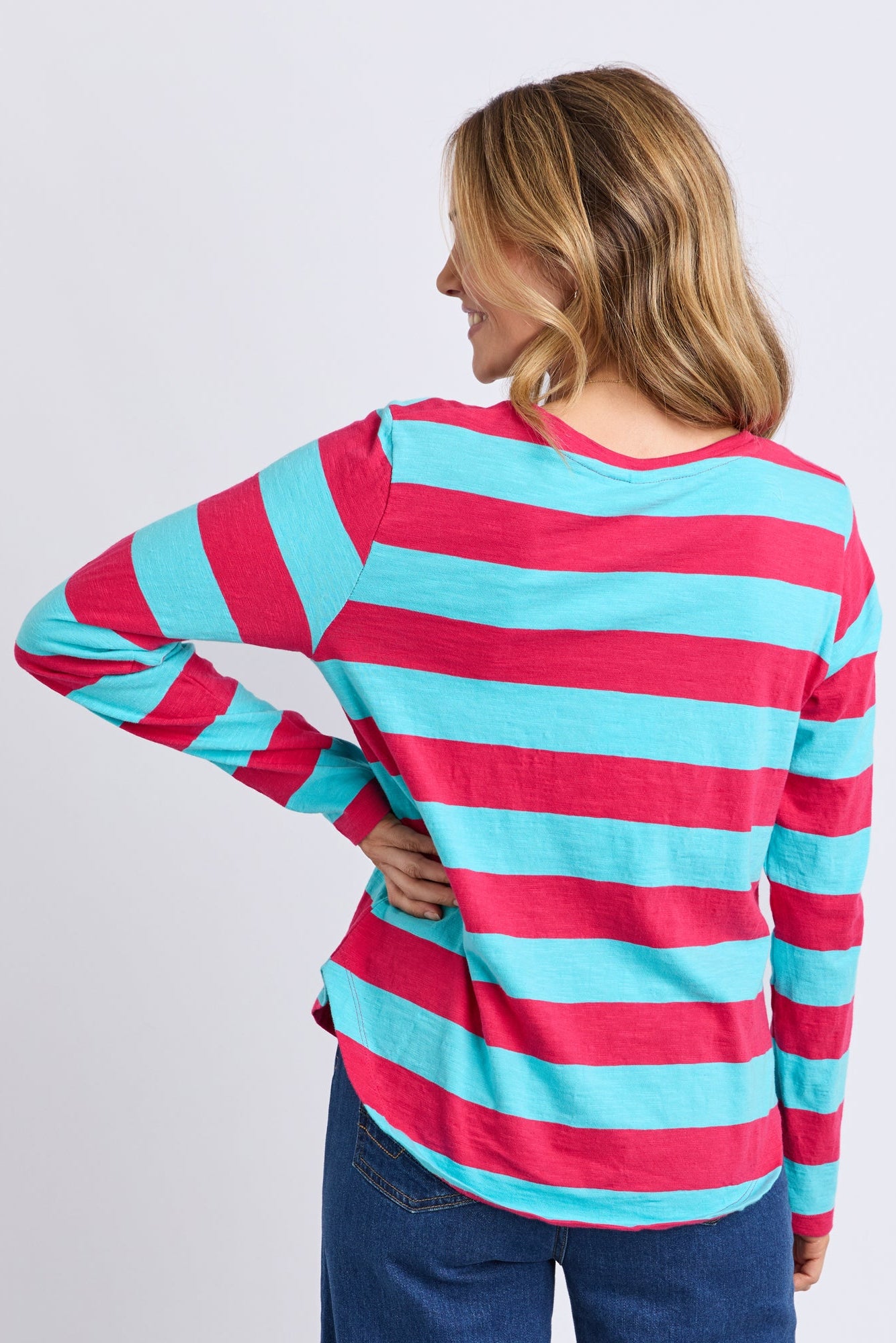 Spritz Stripe L/S Tee - Sea/Pink Stripe