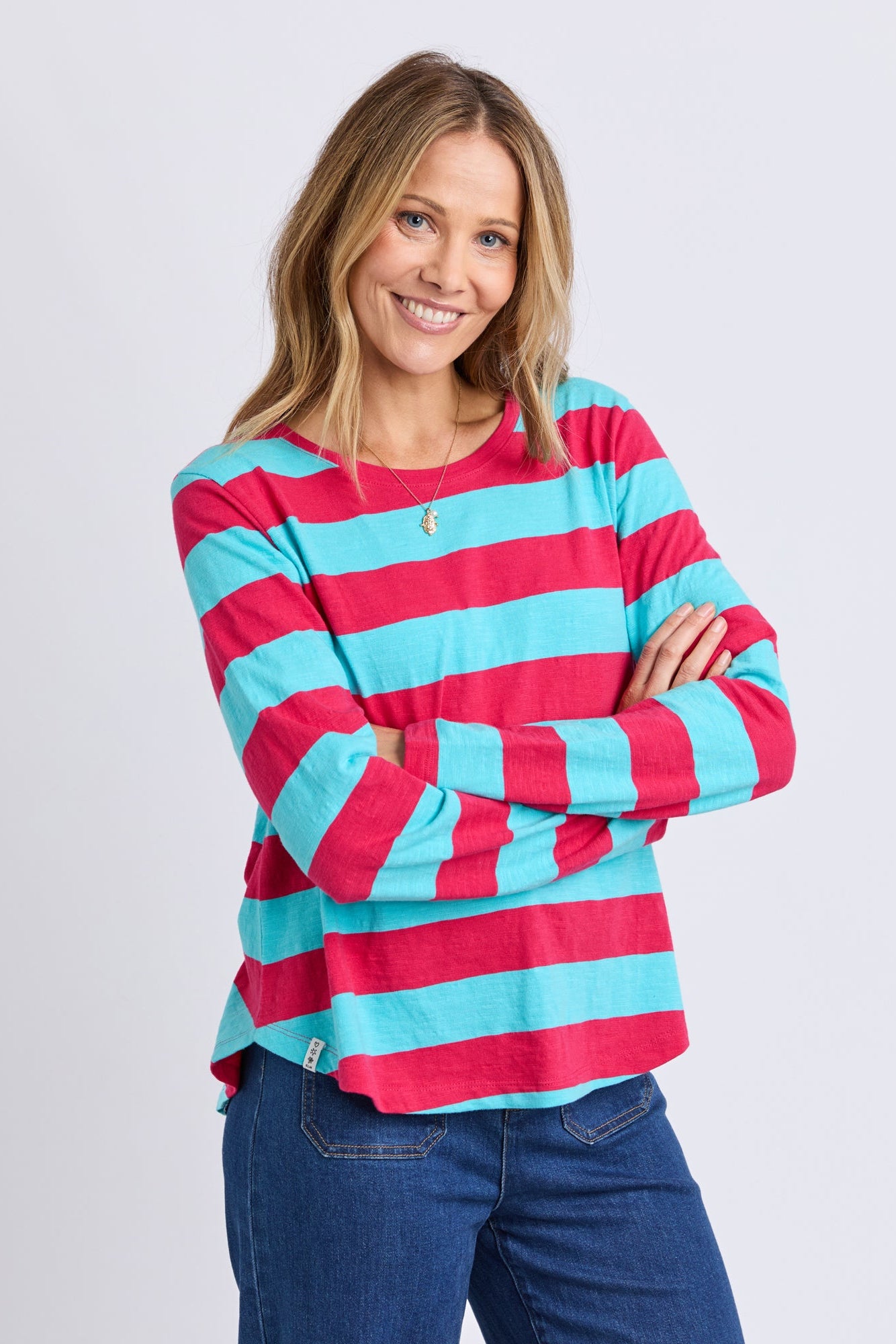 Spritz Stripe L/S Tee - Sea/Pink Stripe