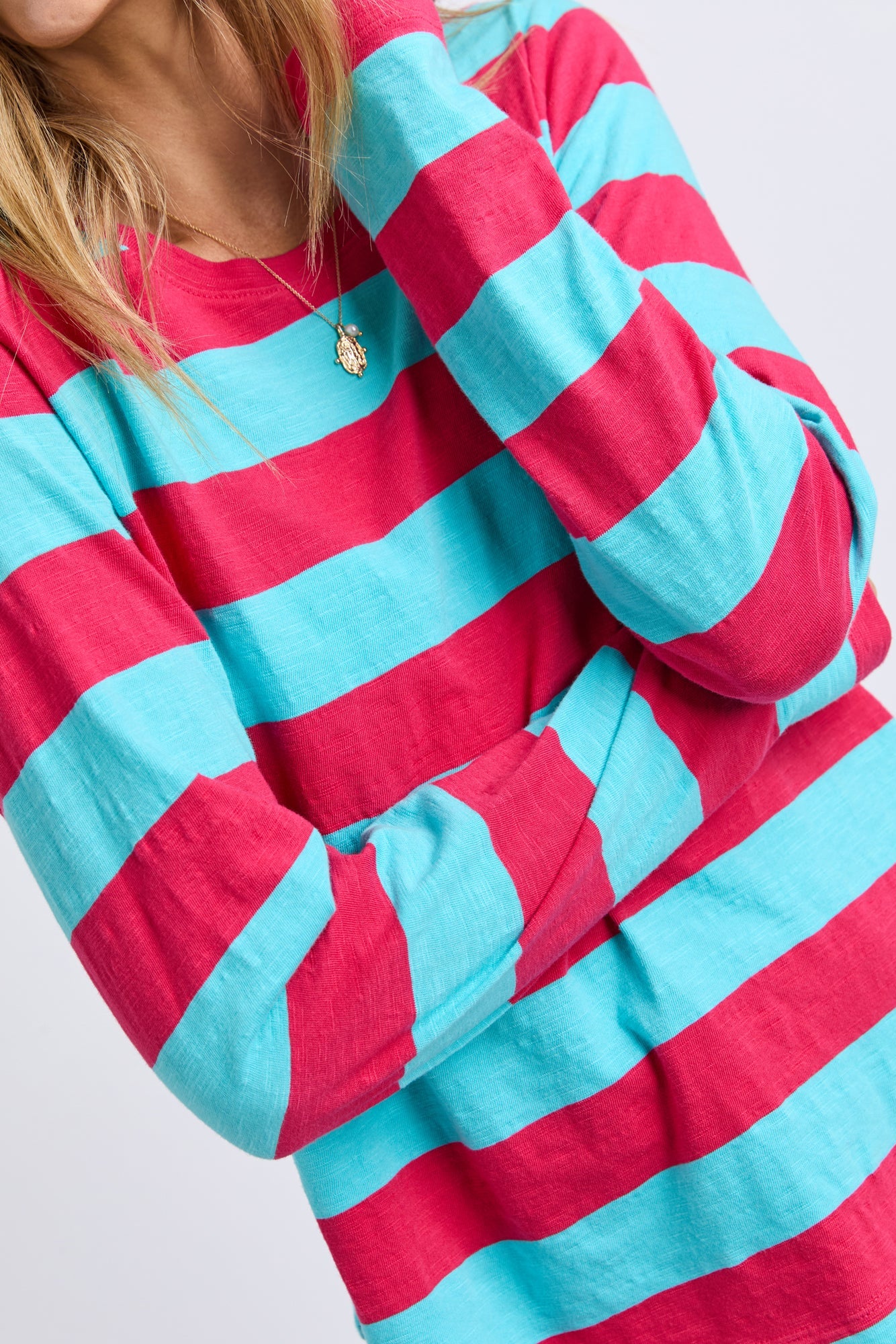 Spritz Stripe L/S Tee - Sea/Pink Stripe