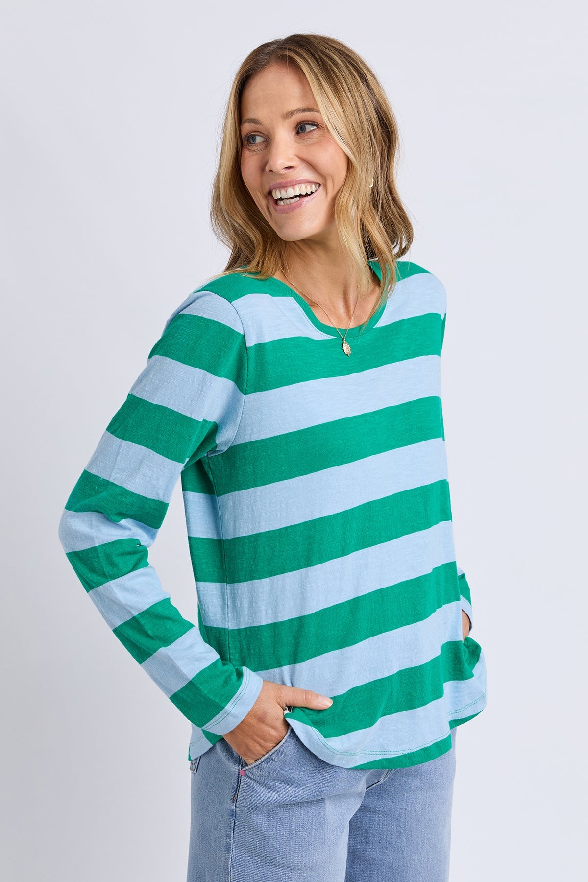 Elm Spritz Stripe L/S Tee - Turq/Lt Blue