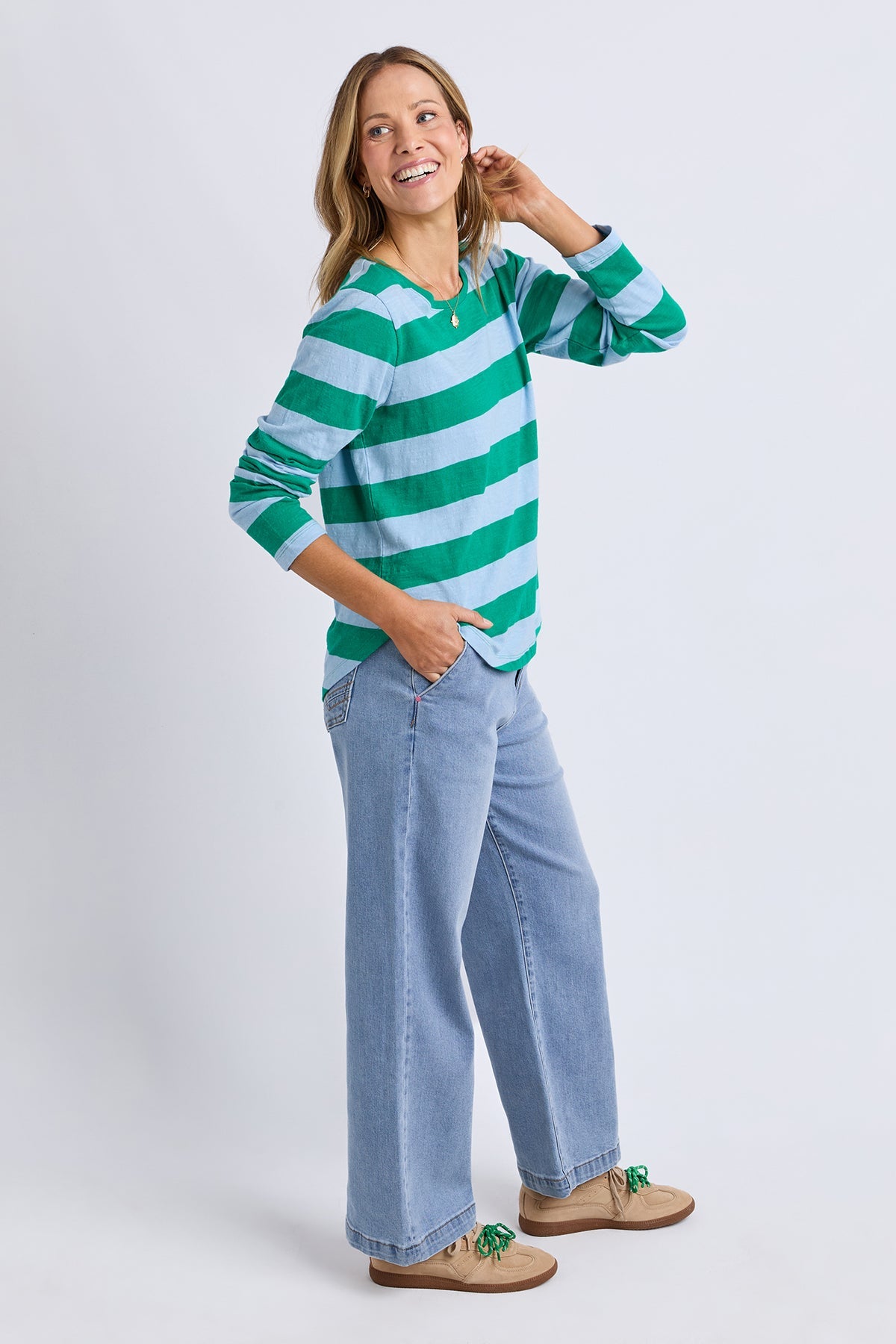 Elm Spritz Stripe L/S Tee - Turq/Lt Blue
