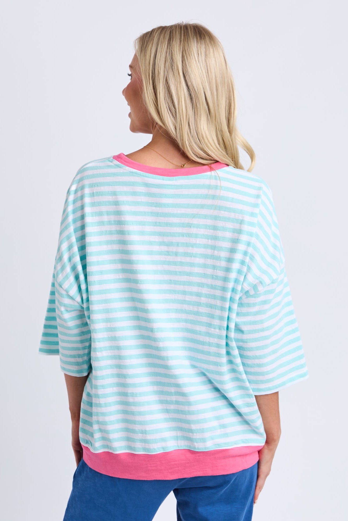 Elm Mazie Stripe Ringer Sweat - Tblu/Wht Str/Pnk Trm