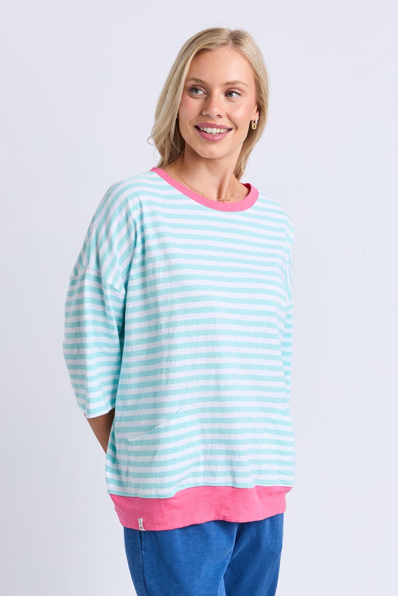 Elm Mazie Stripe Ringer Sweat - Tblu/Wht Str/Pnk Trm