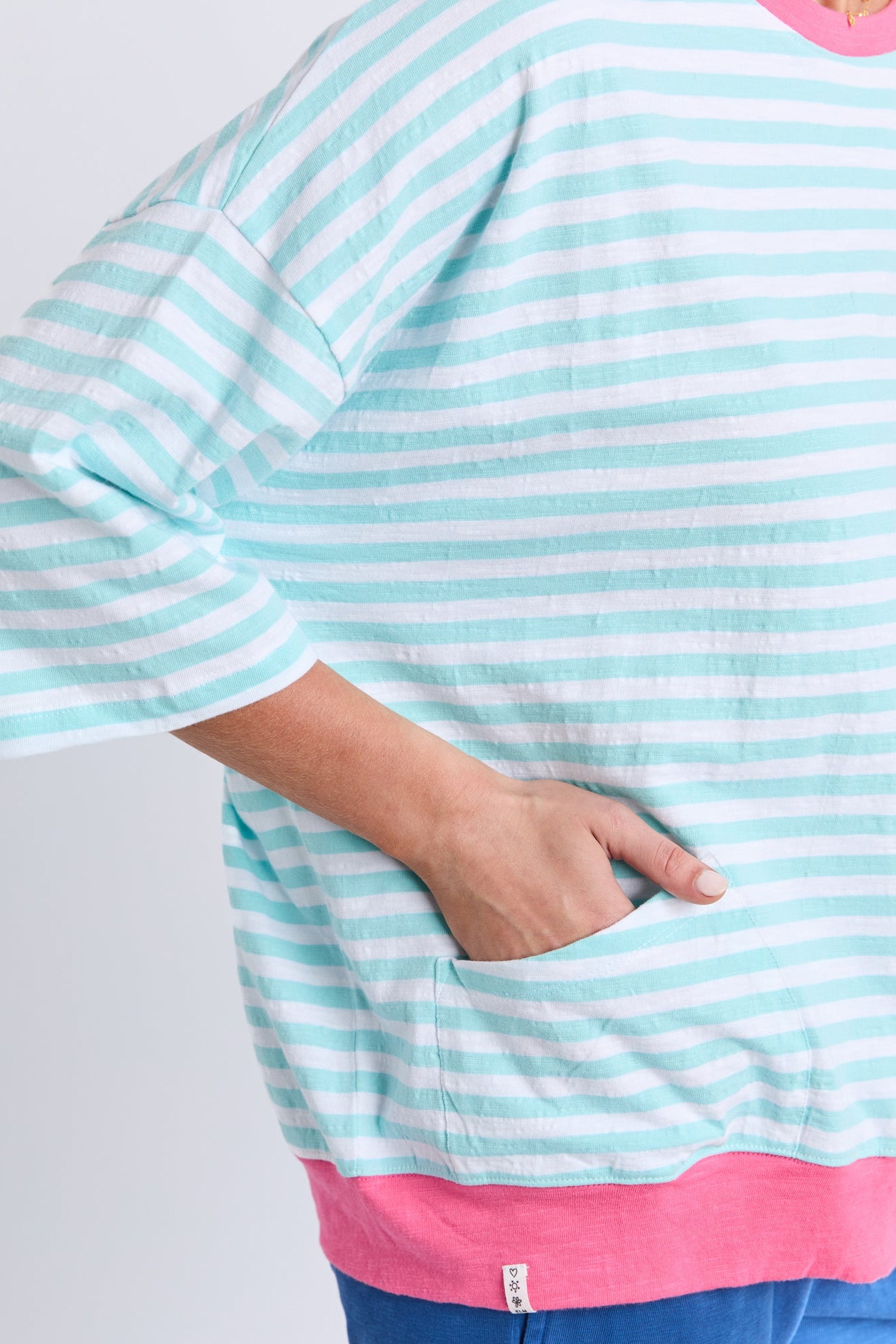 Elm Mazie Stripe Ringer Sweat - Tblu/Wht Str/Pnk Trm
