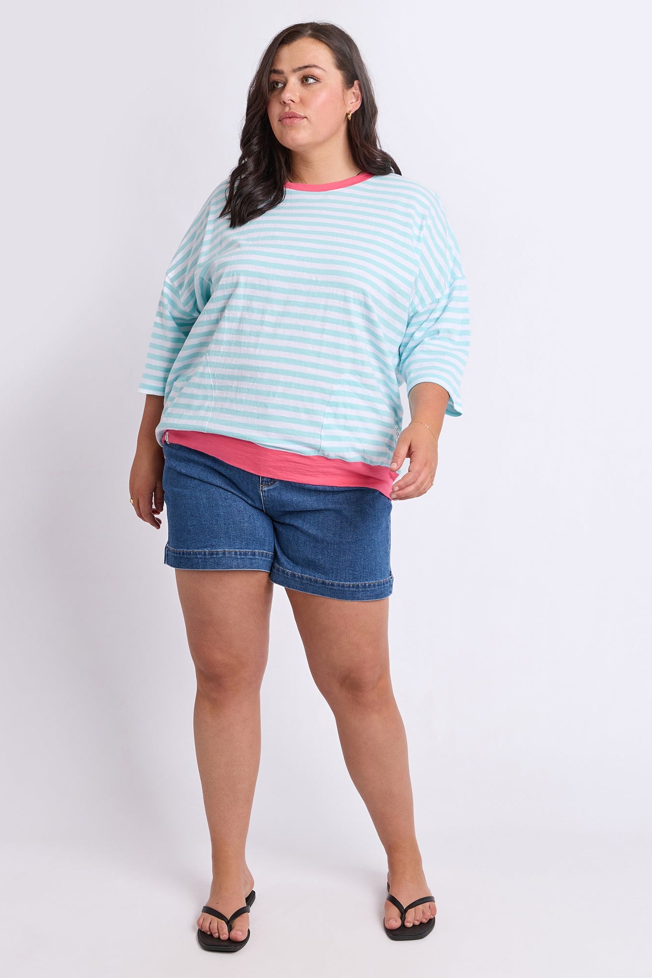 Elm Mazie Stripe Ringer Sweat - Tblu/Wht Str/Pnk Trm