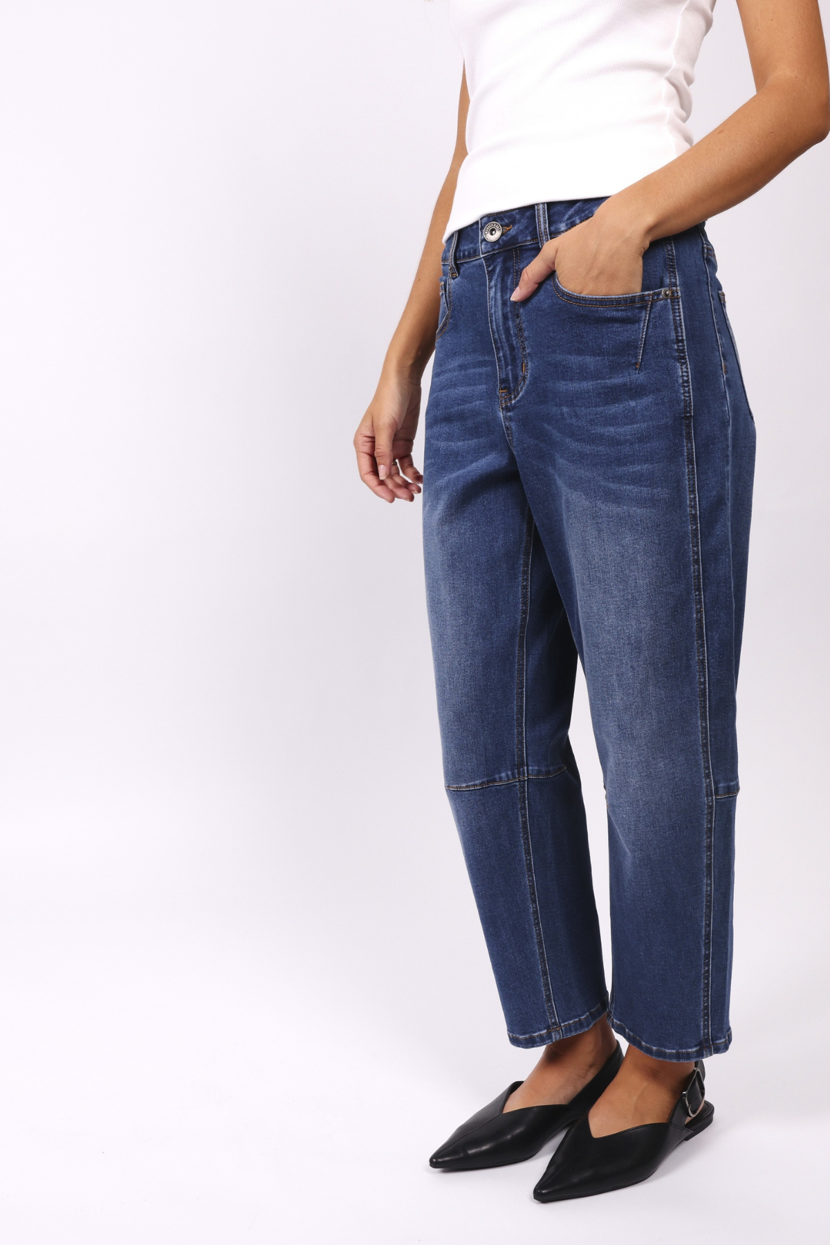 Monaco "Toni" Barrel Leg Jeans - Blue Denim