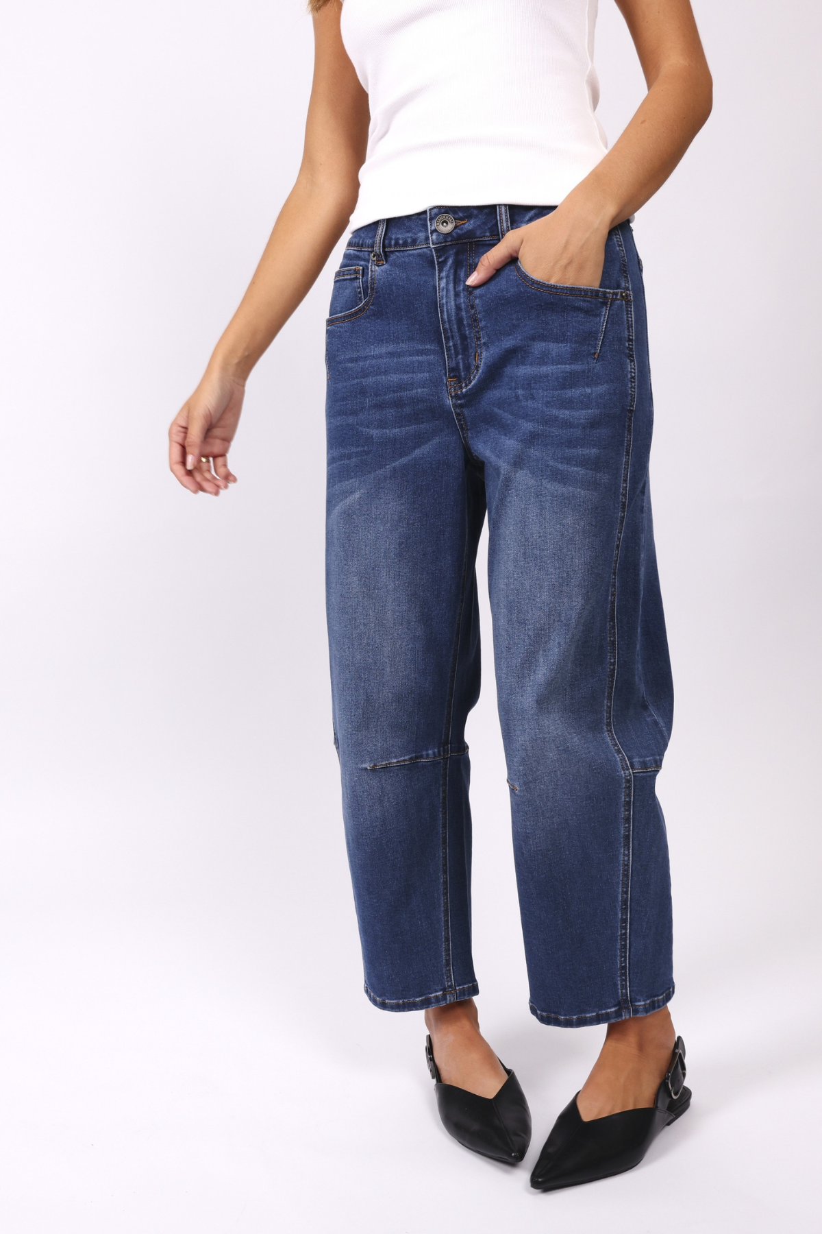 Monaco "Toni" Barrel Leg Jeans - Blue Denim