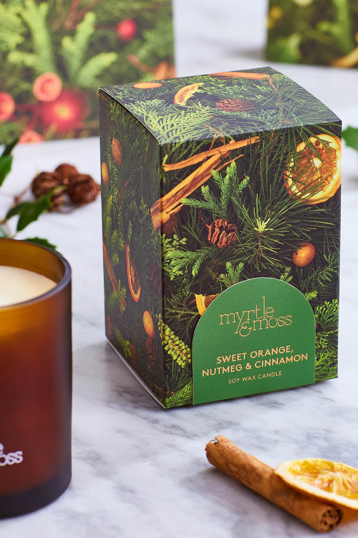 Xmas Candle - Sweet Orange, Nutmeg & Cinnamon (green)