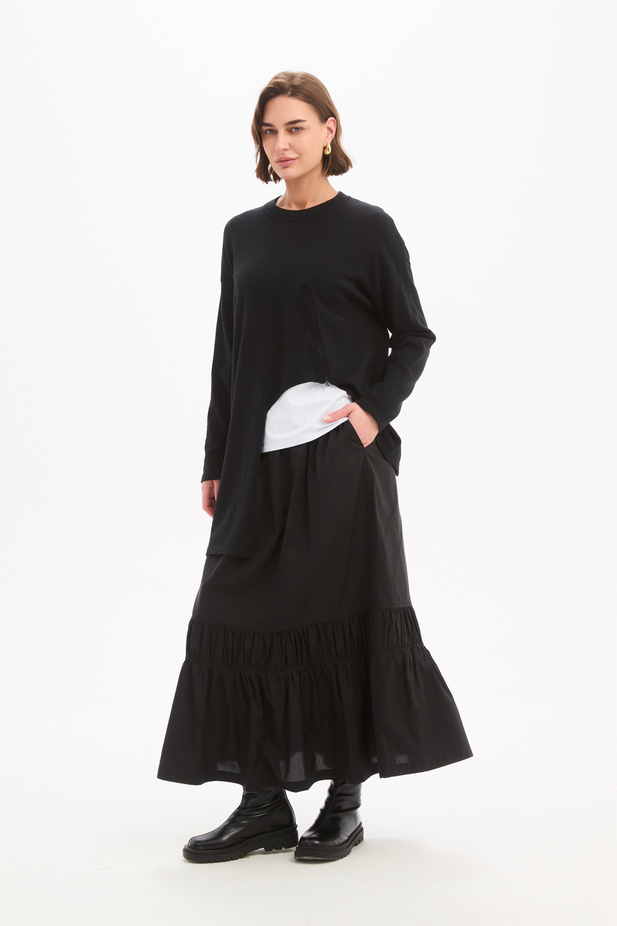 Asymmetric Zip Detail Knit - Black
