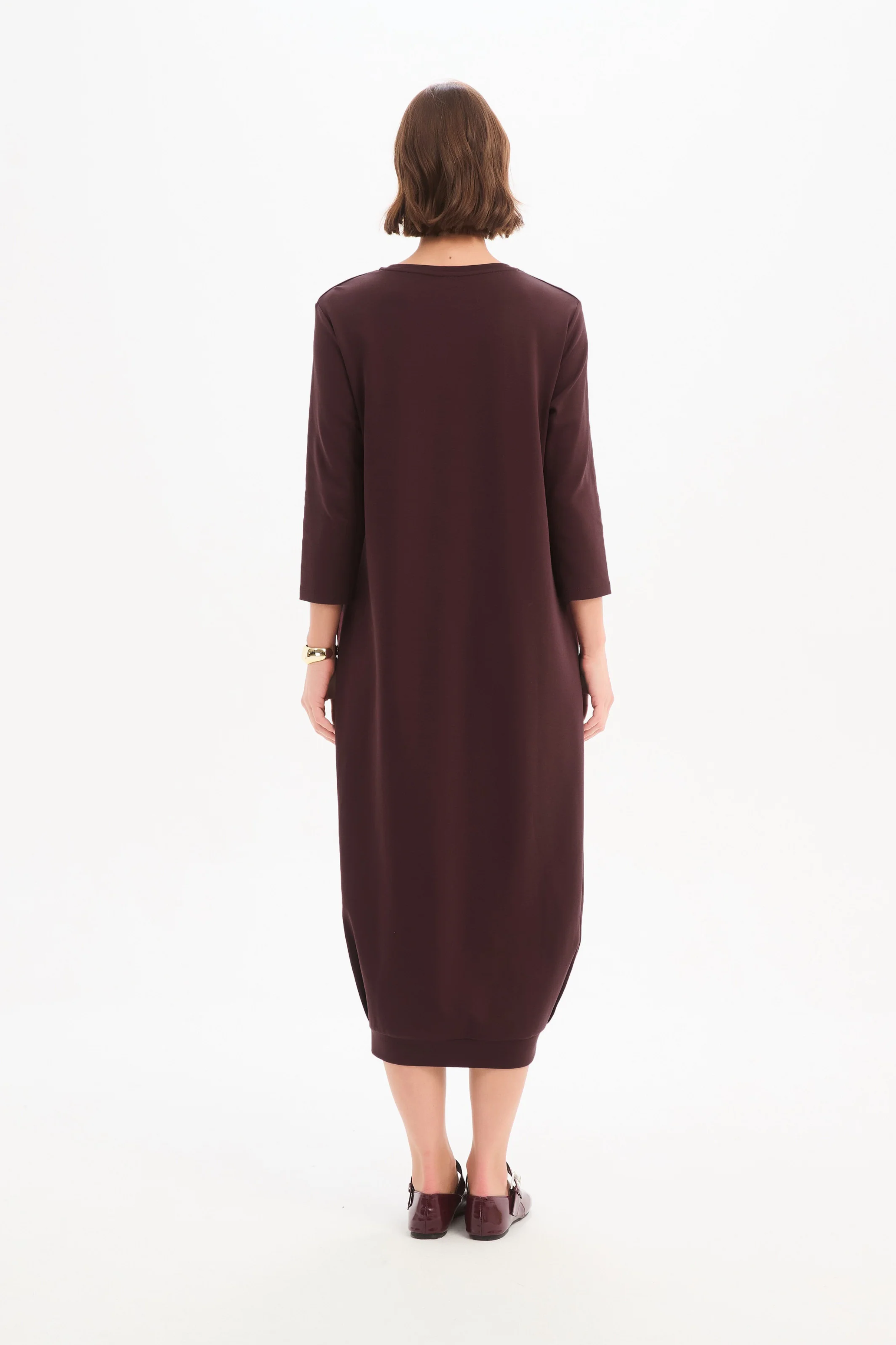 Banded Hem Jersey Dress - Mulled Wine