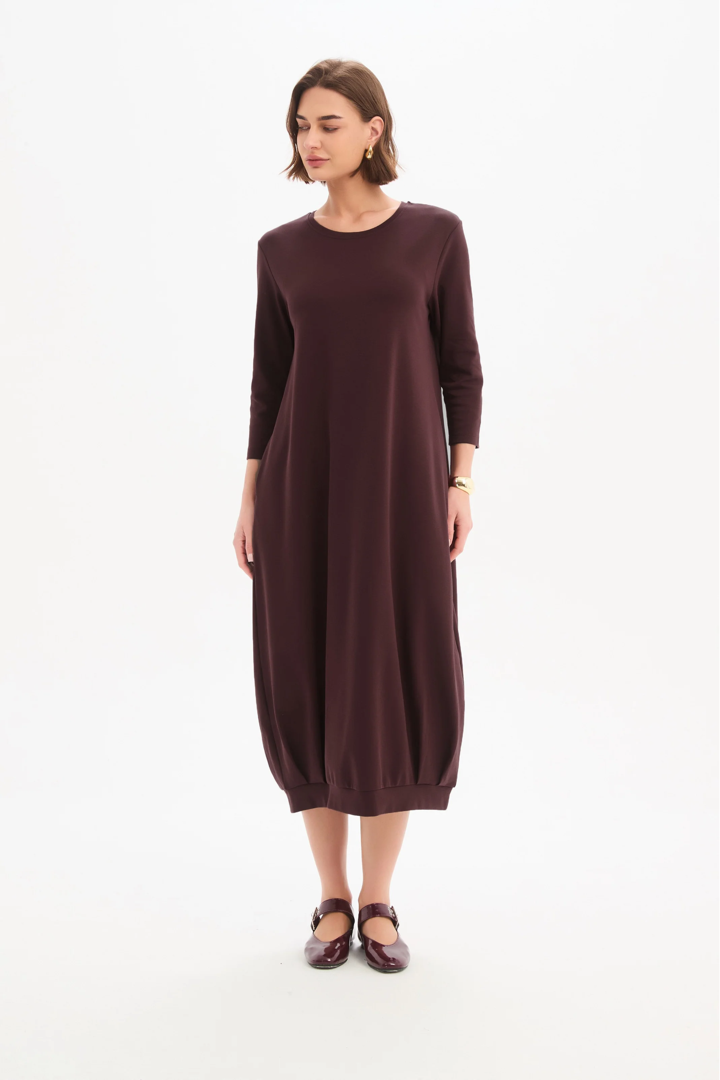 Banded Hem Jersey Dress - Mulled Wine