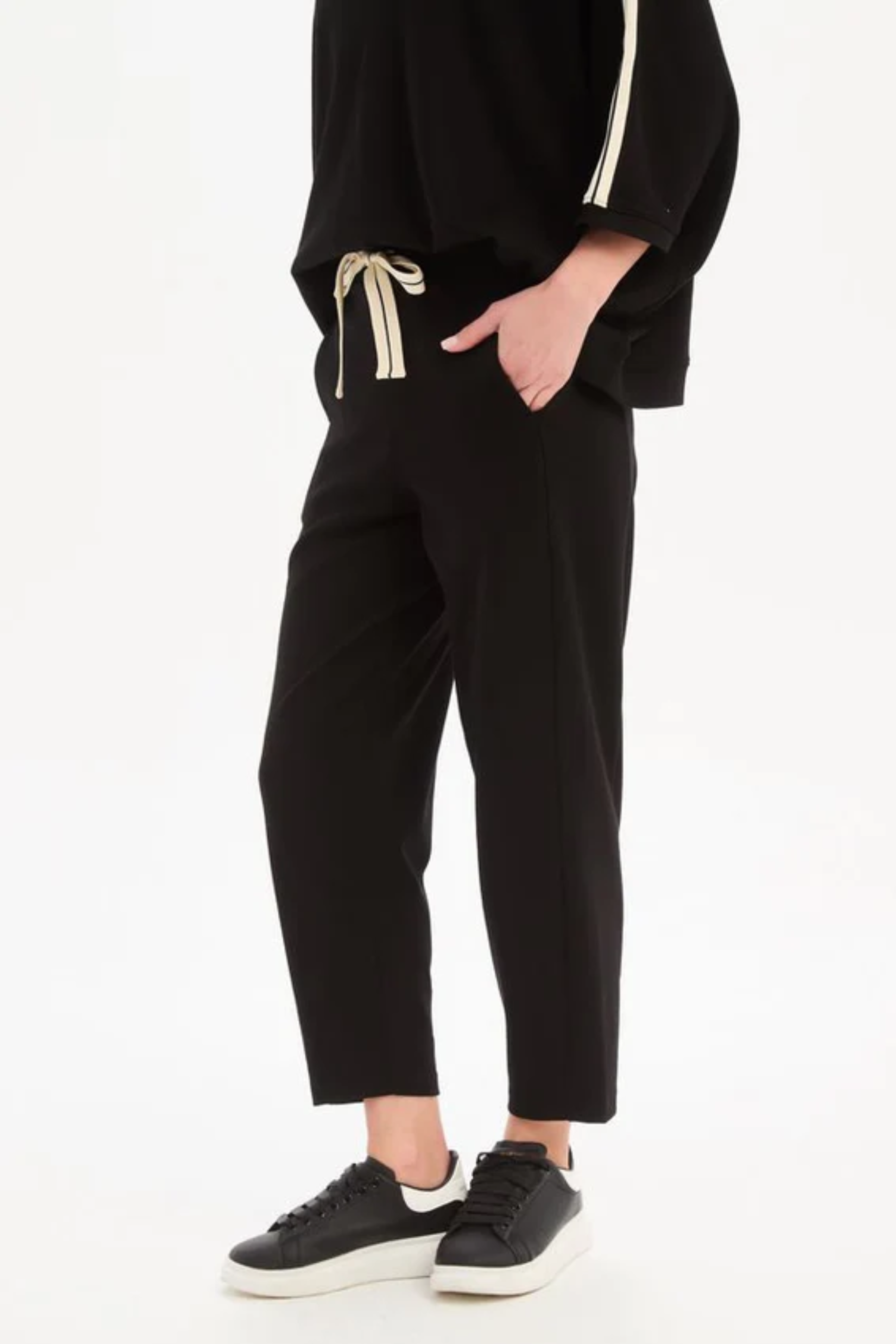 Barrel Leg Lounge Pant - Black/Cream Stripe