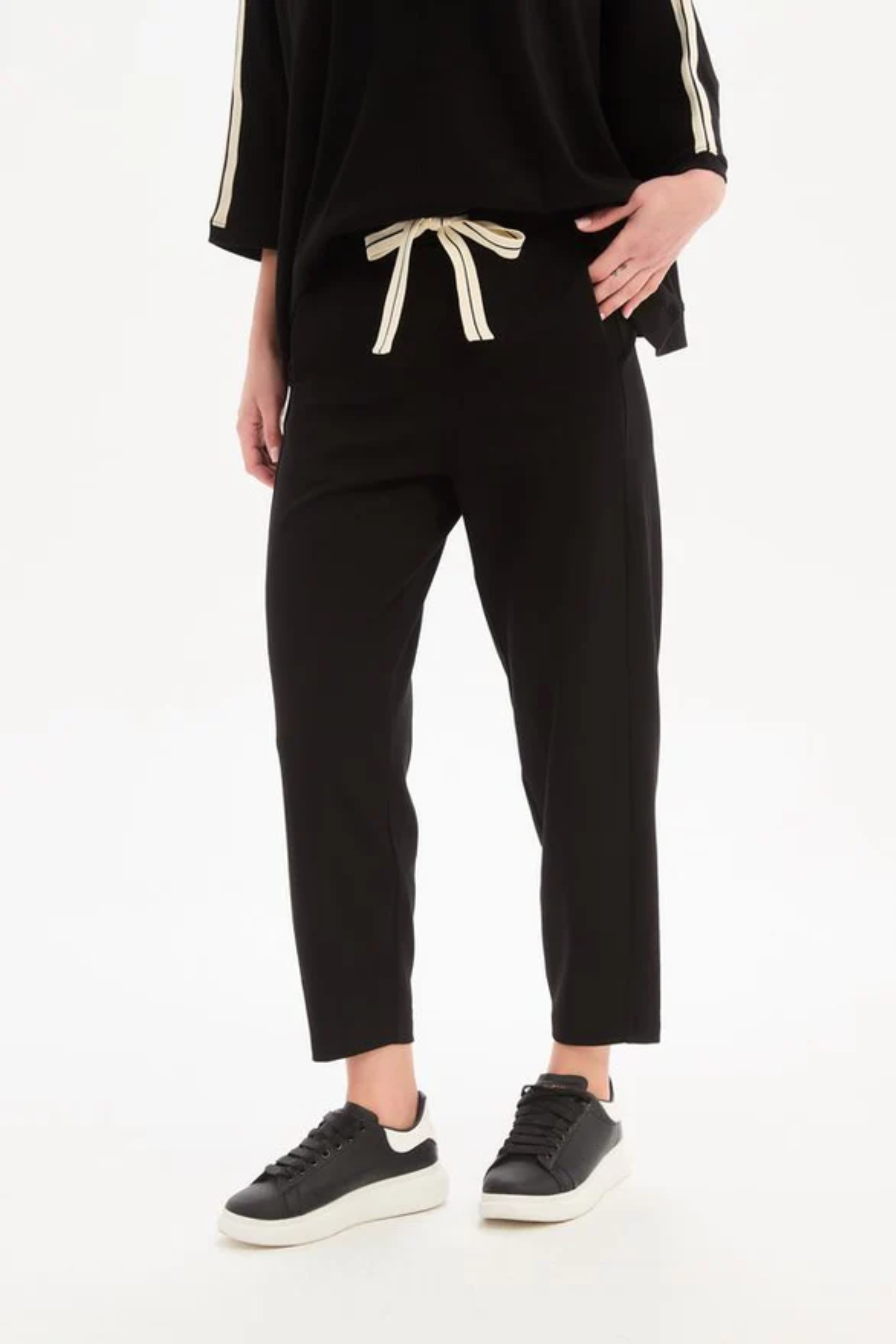 Barrel Leg Lounge Pant - Black/Cream Stripe