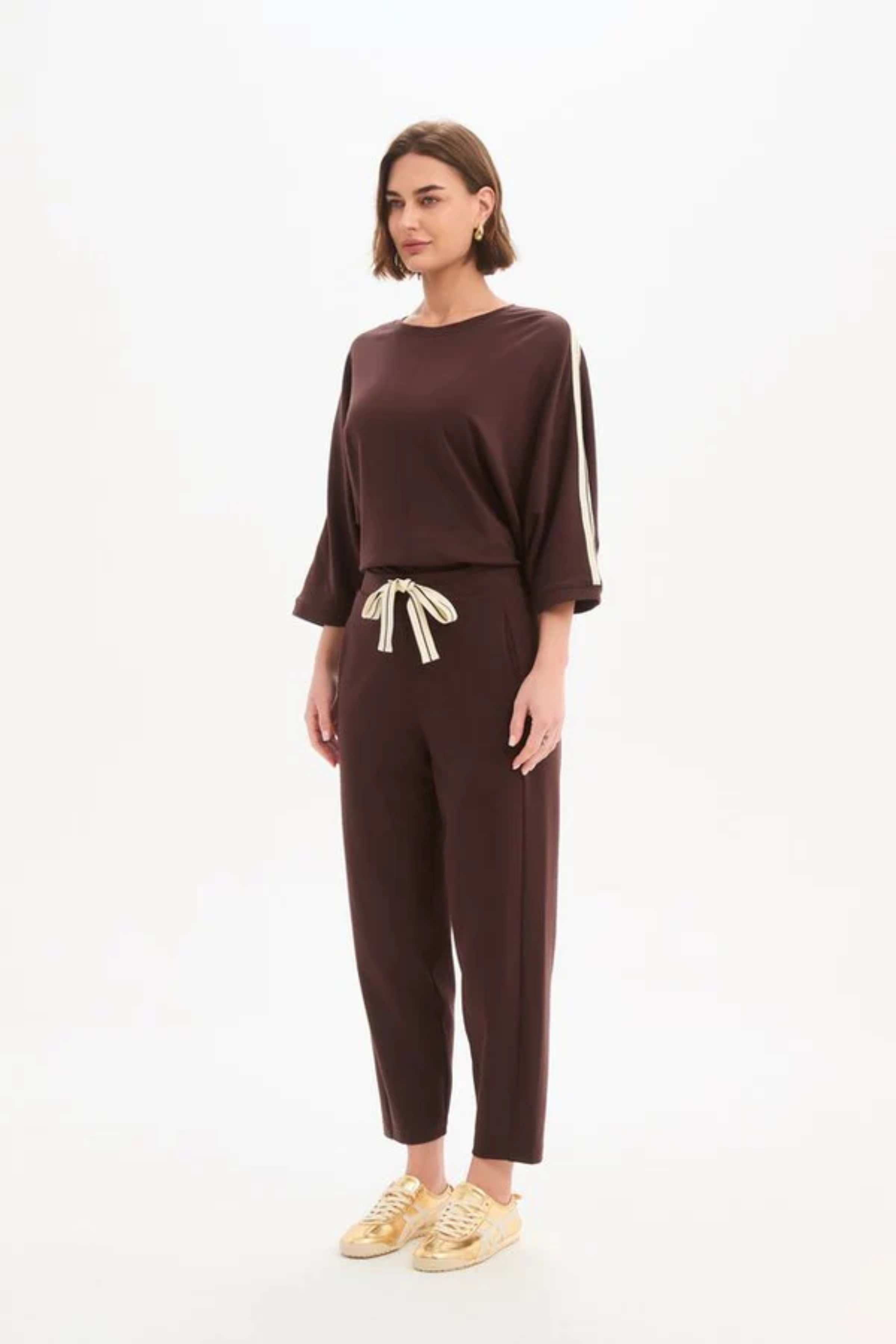 Barrel Leg Lounge Pant - Chocolate/Cream Stripe