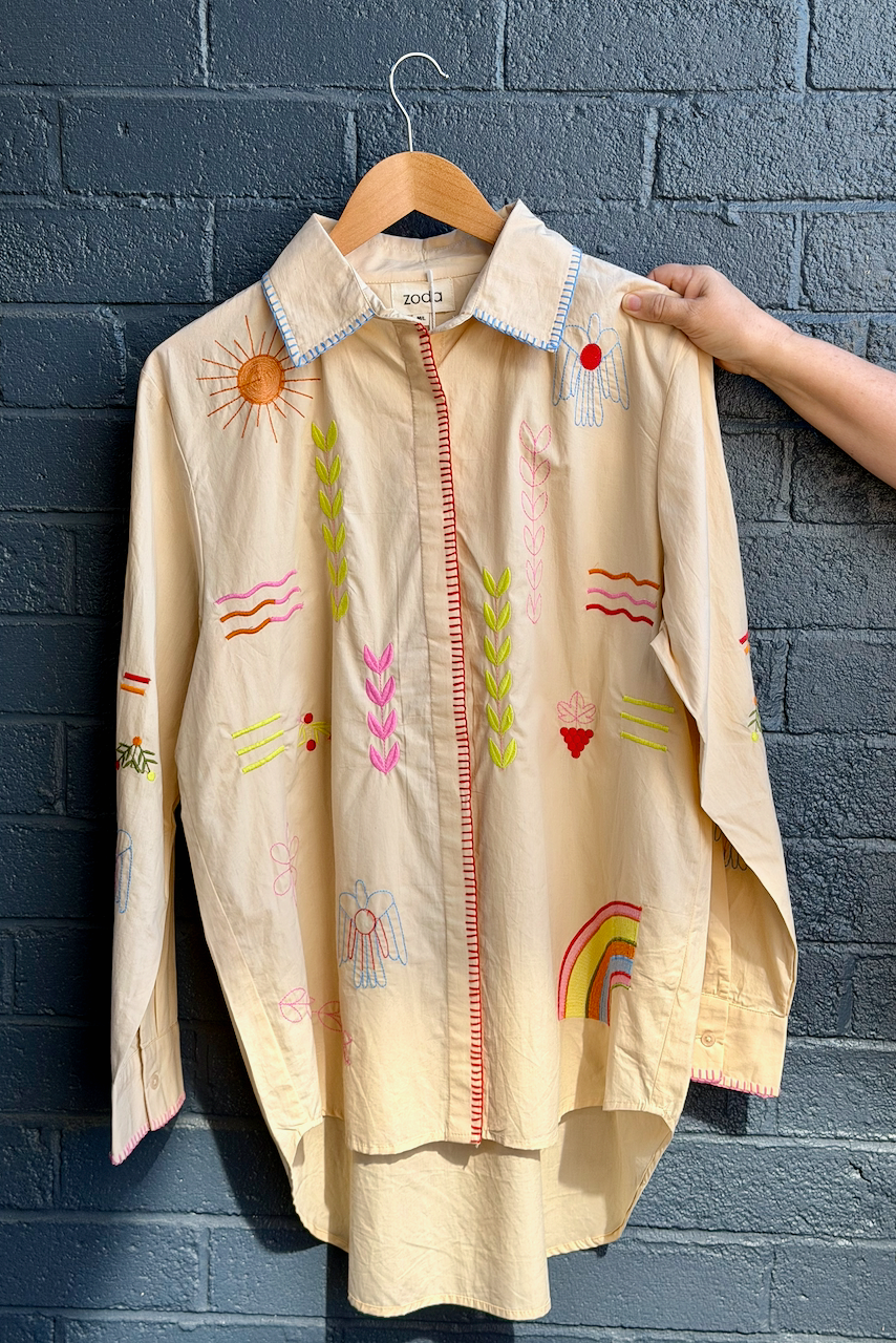 Zoda Cotton Shirt - Blanket Stitch