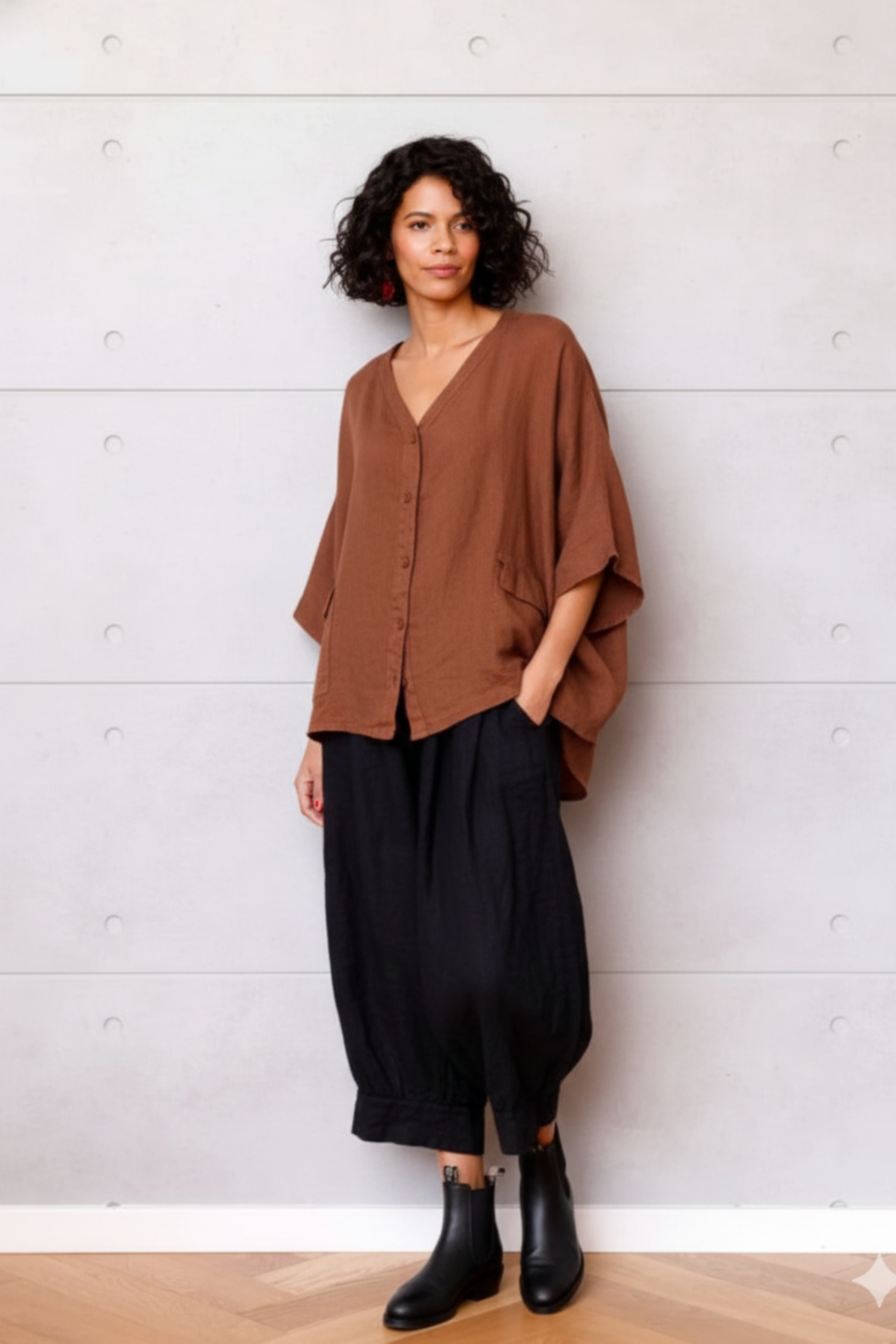 Brigitte Linen Button Up Top - Rust