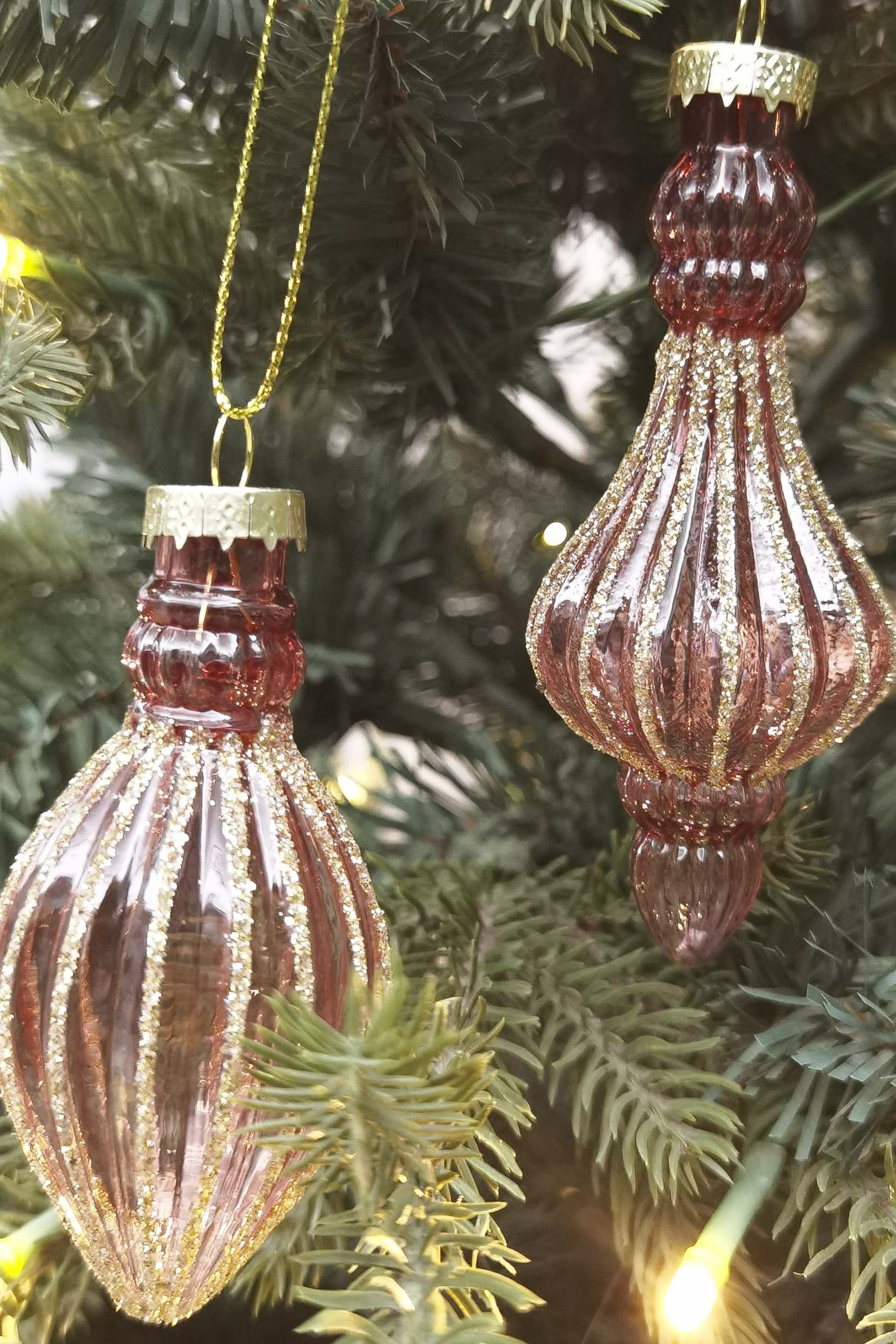 Bulb & Drop Glass Baubles - Pink