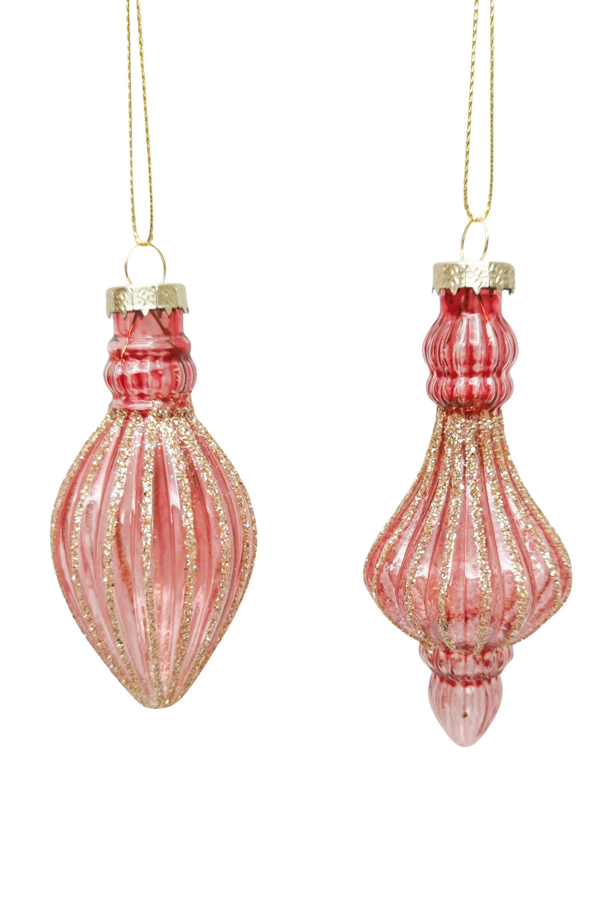 Bulb & Drop Glass Baubles - Pink