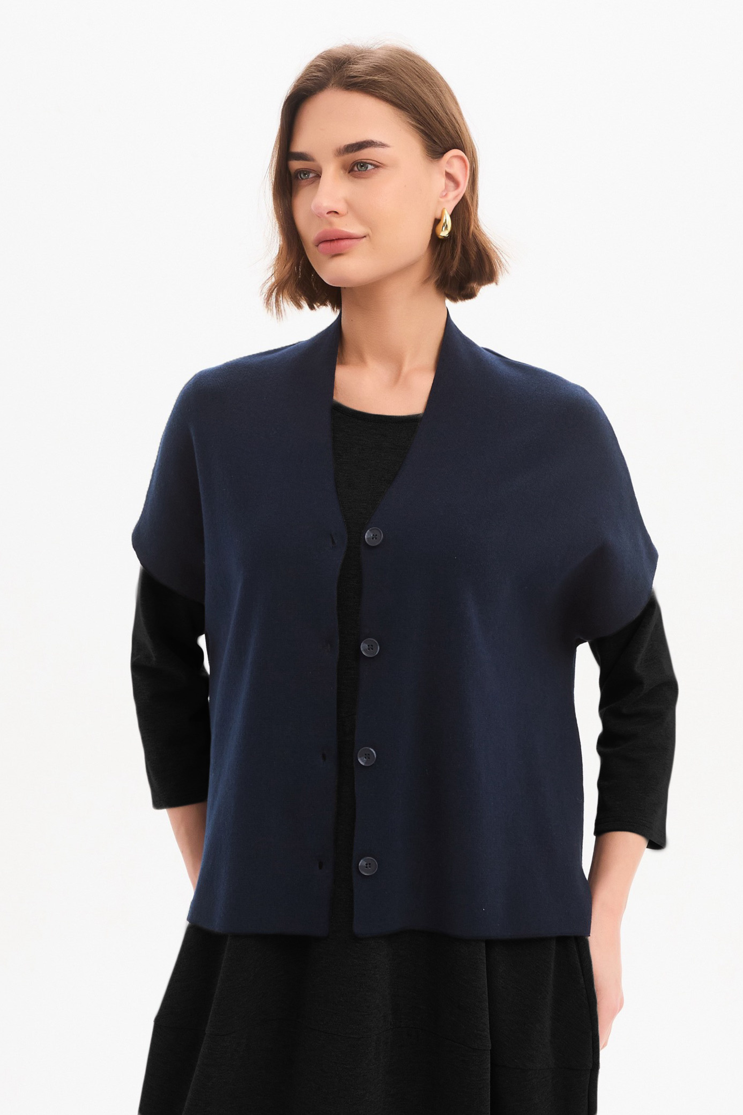 Button Up Knit Vest - Navy