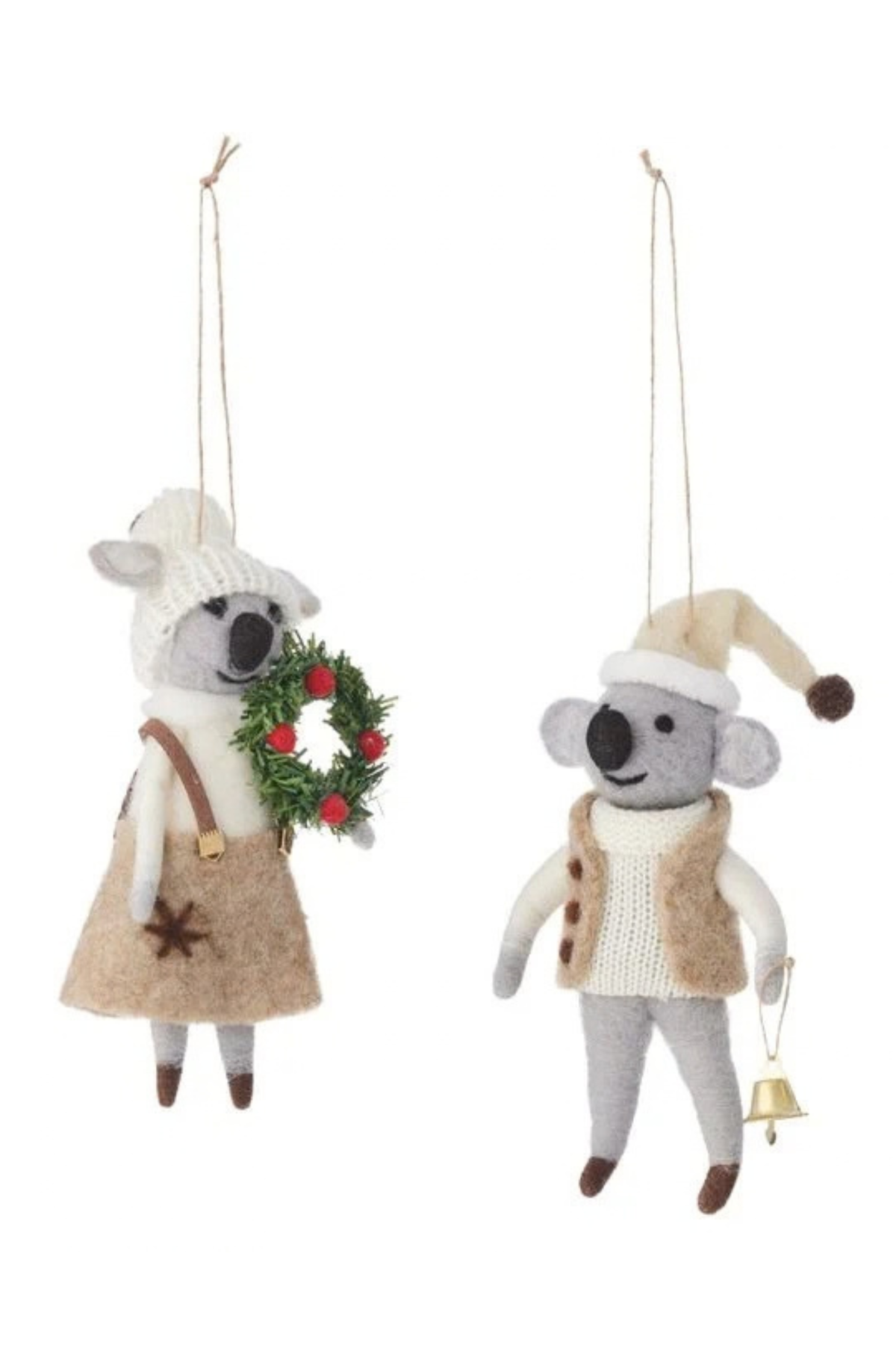 Cheery Koala Orn Felt With Wreath OR With Bell