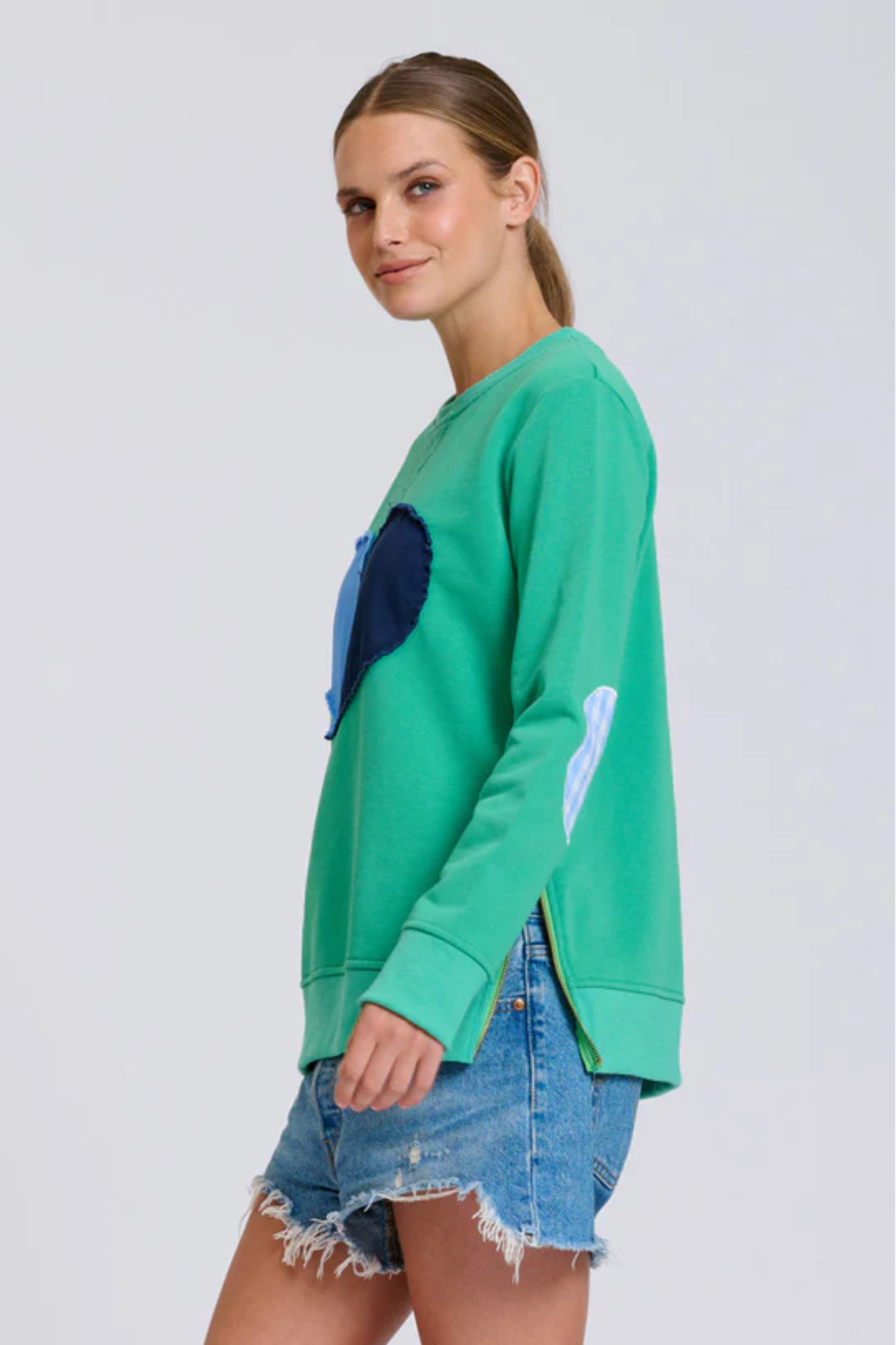 Classic Zipside Sweatshirt - Heart/Pea Green