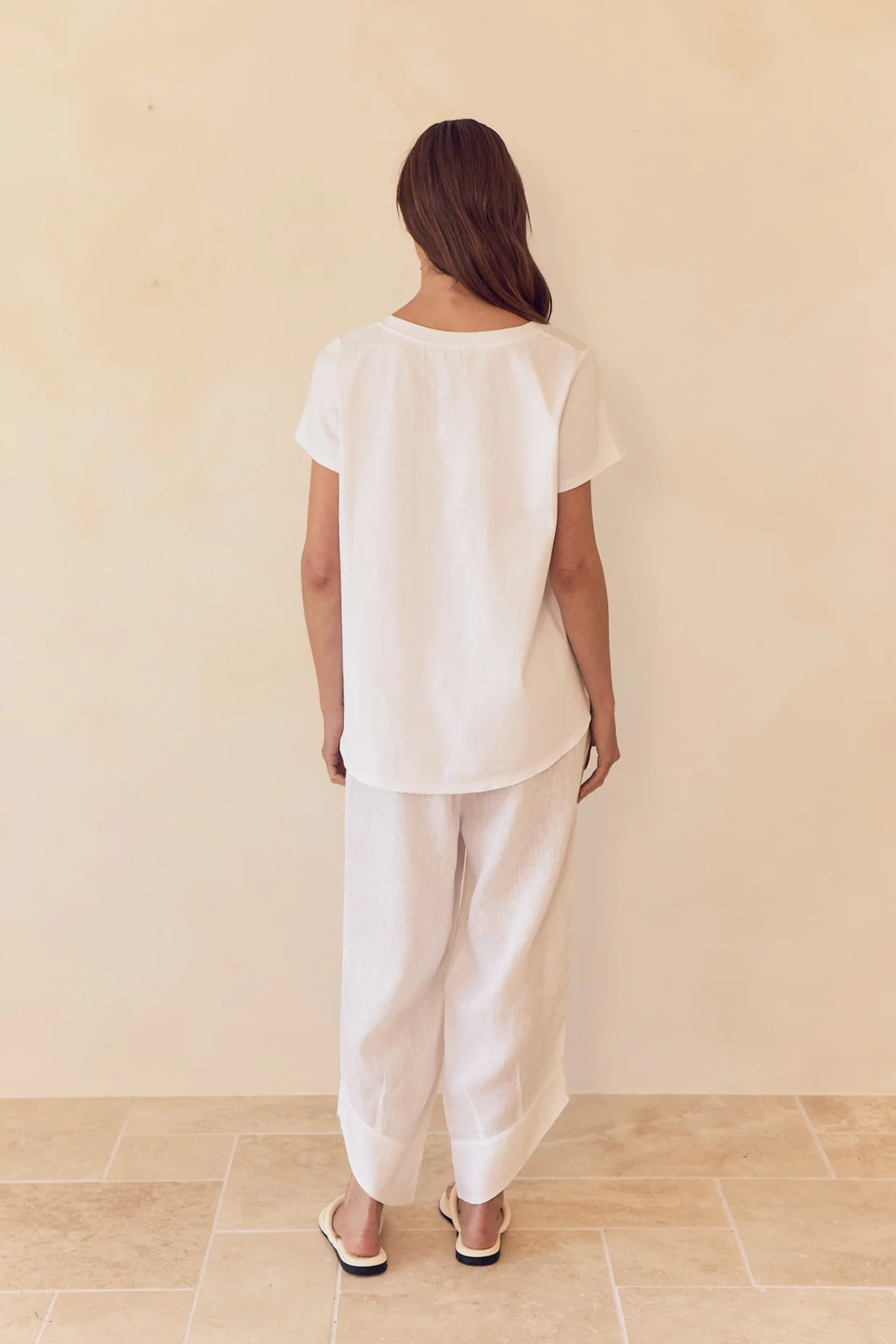 Contrast Trim Linen Top - White