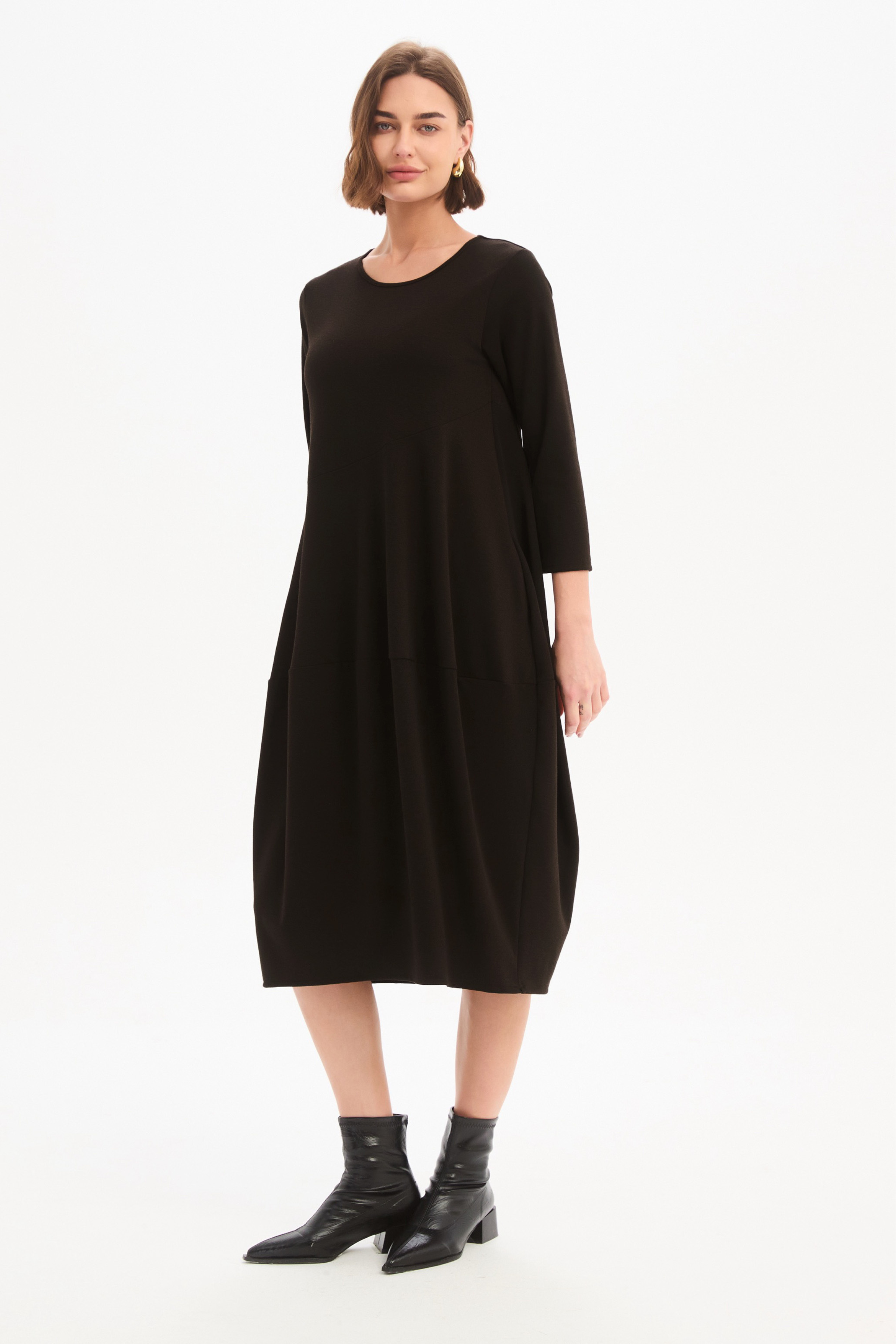 Diagonal Seam Knit Dress - Chocolate