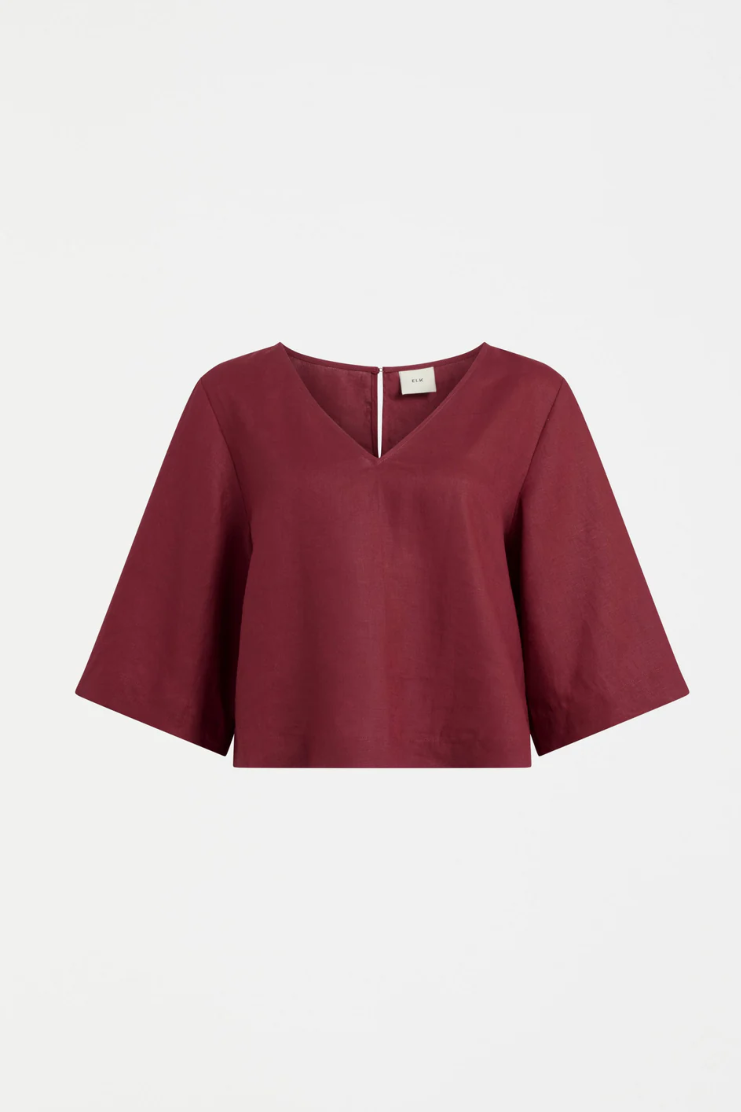 Elk Llinen Light V Neck Top - Bordeaux