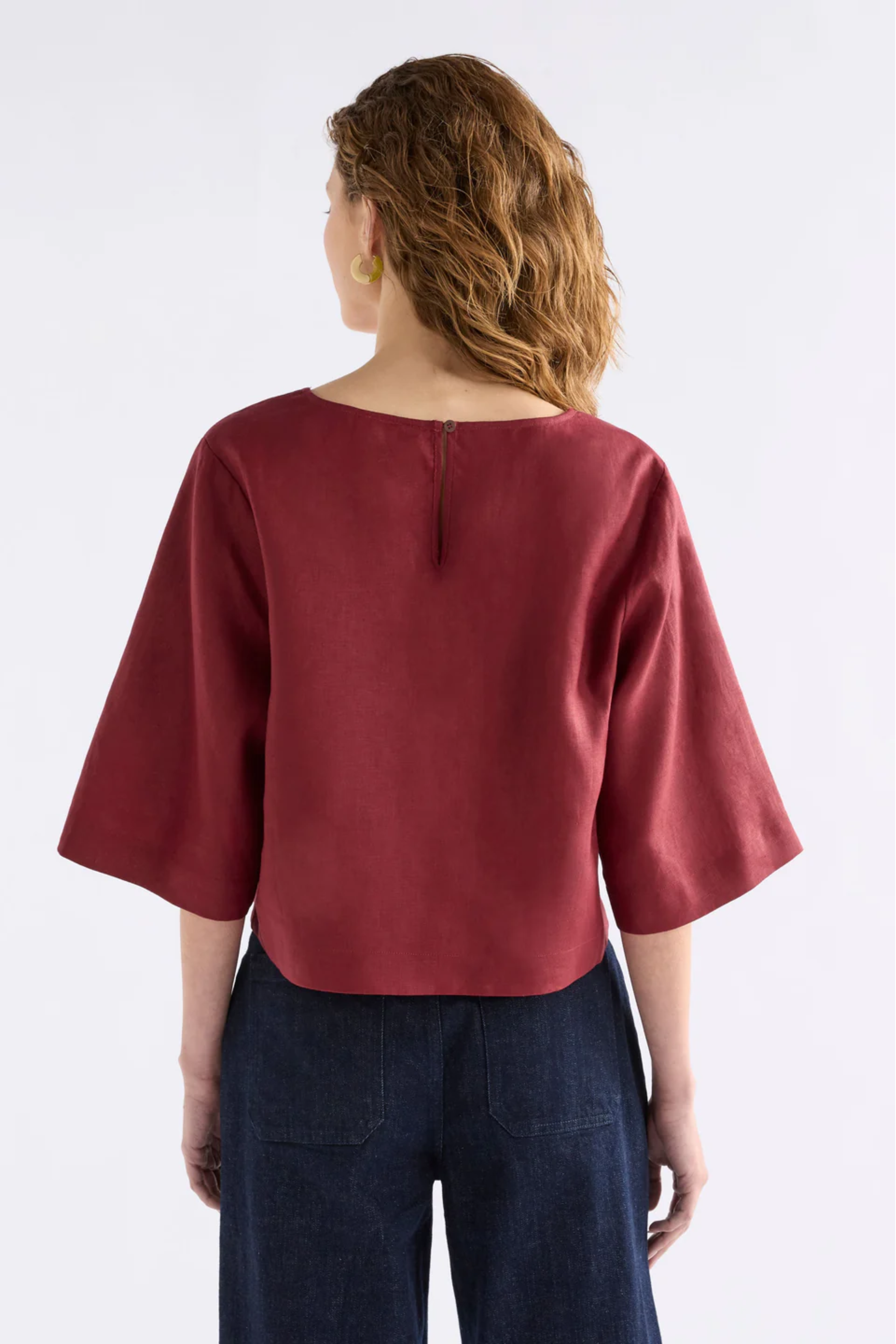 Elk Llinen Light V Neck Top - Bordeaux