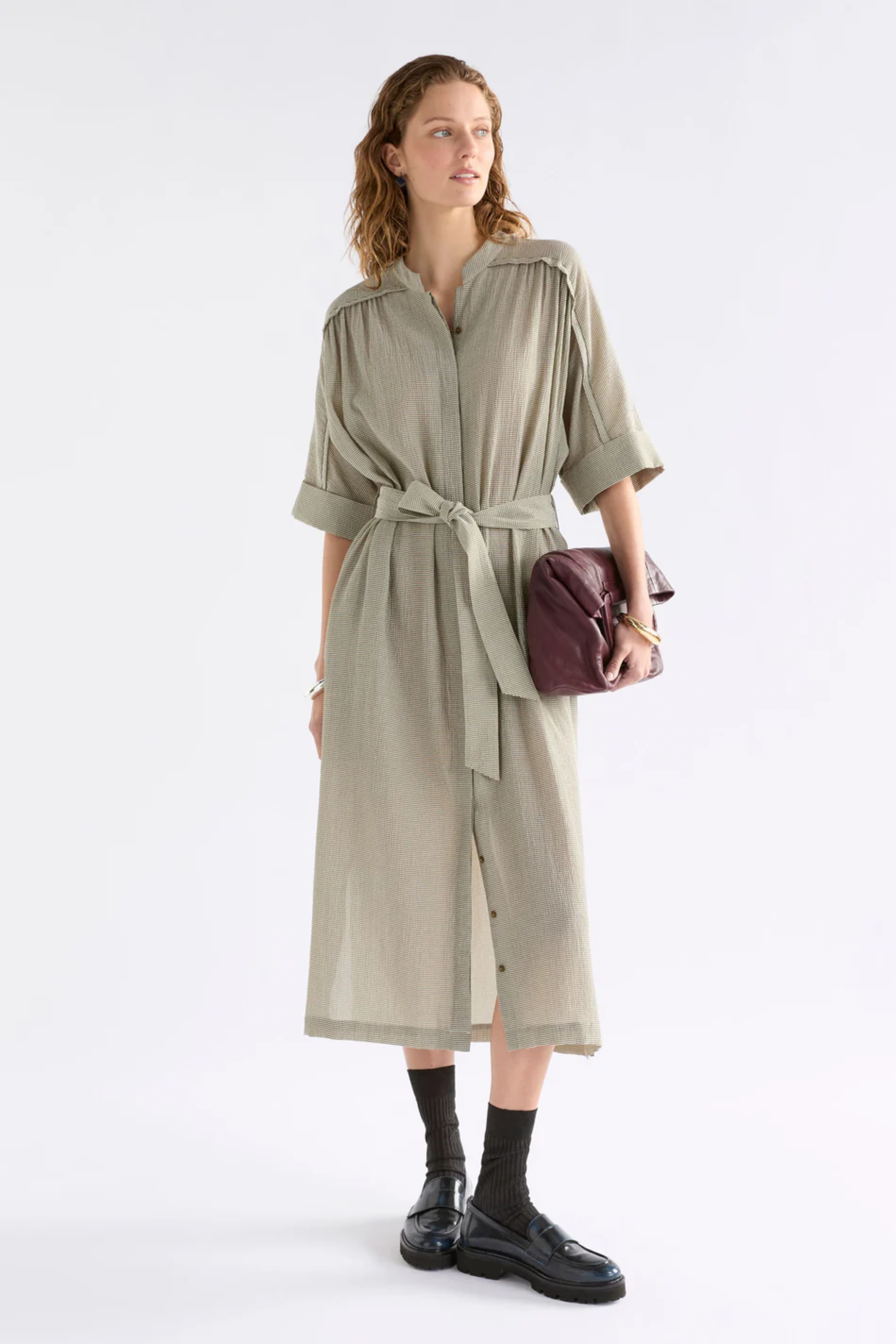 Elk Porta Dress - Olive Stripe